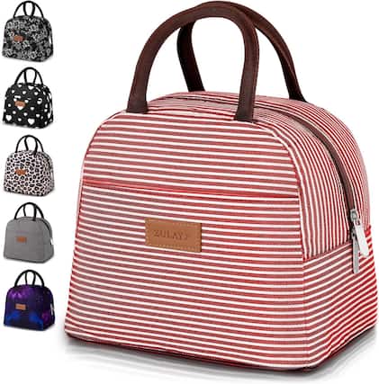 Front. Zulay Kitchen - Zulay Kitchen Insulated Lunch Box For Women - Tote Lunch Bag Women Insulated With Soft Padded Handles - Red Stripe.