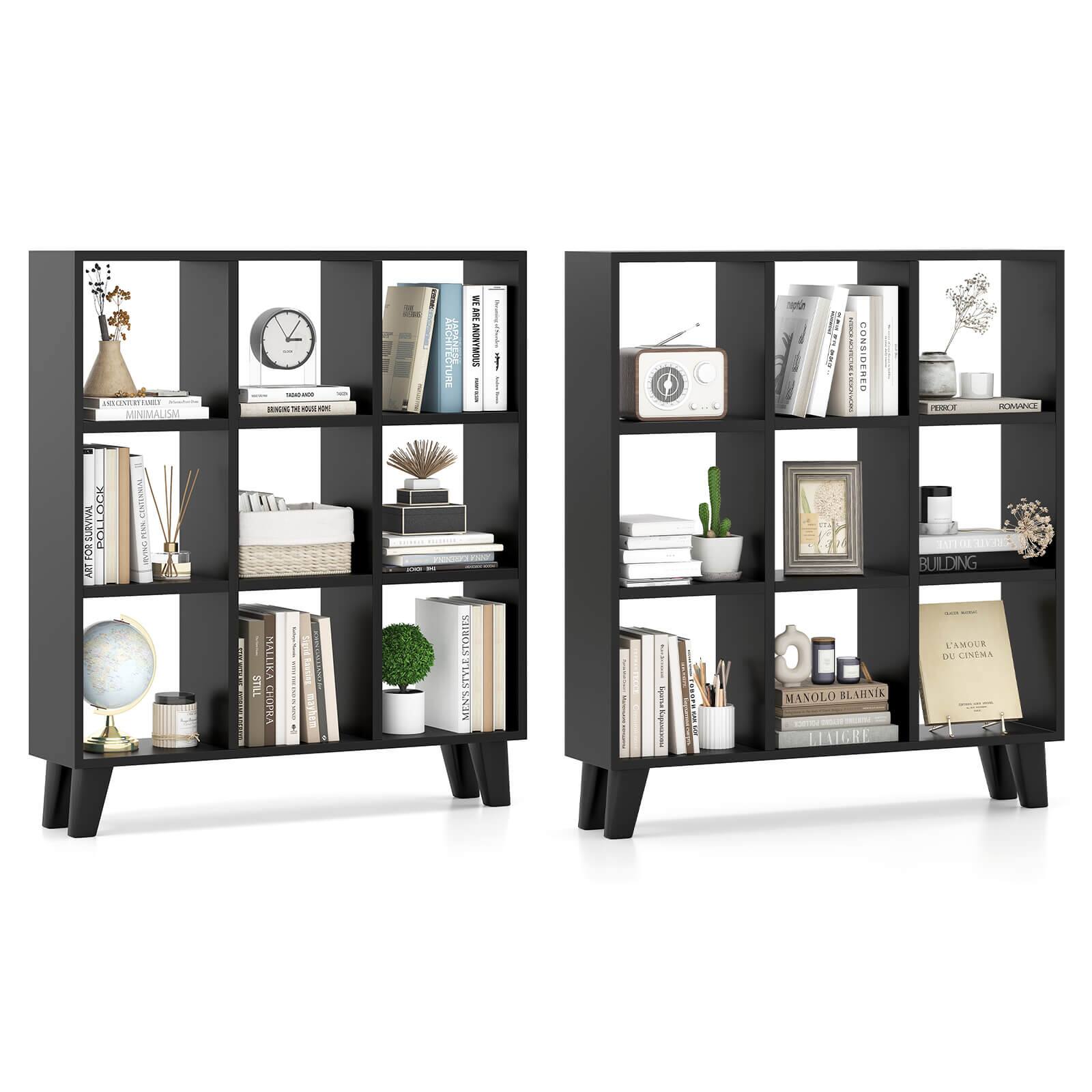 Costway - 2PCS 9-Cube Bookcase with 6 Removable Shelves Raised Support Feet for Living Room - Black