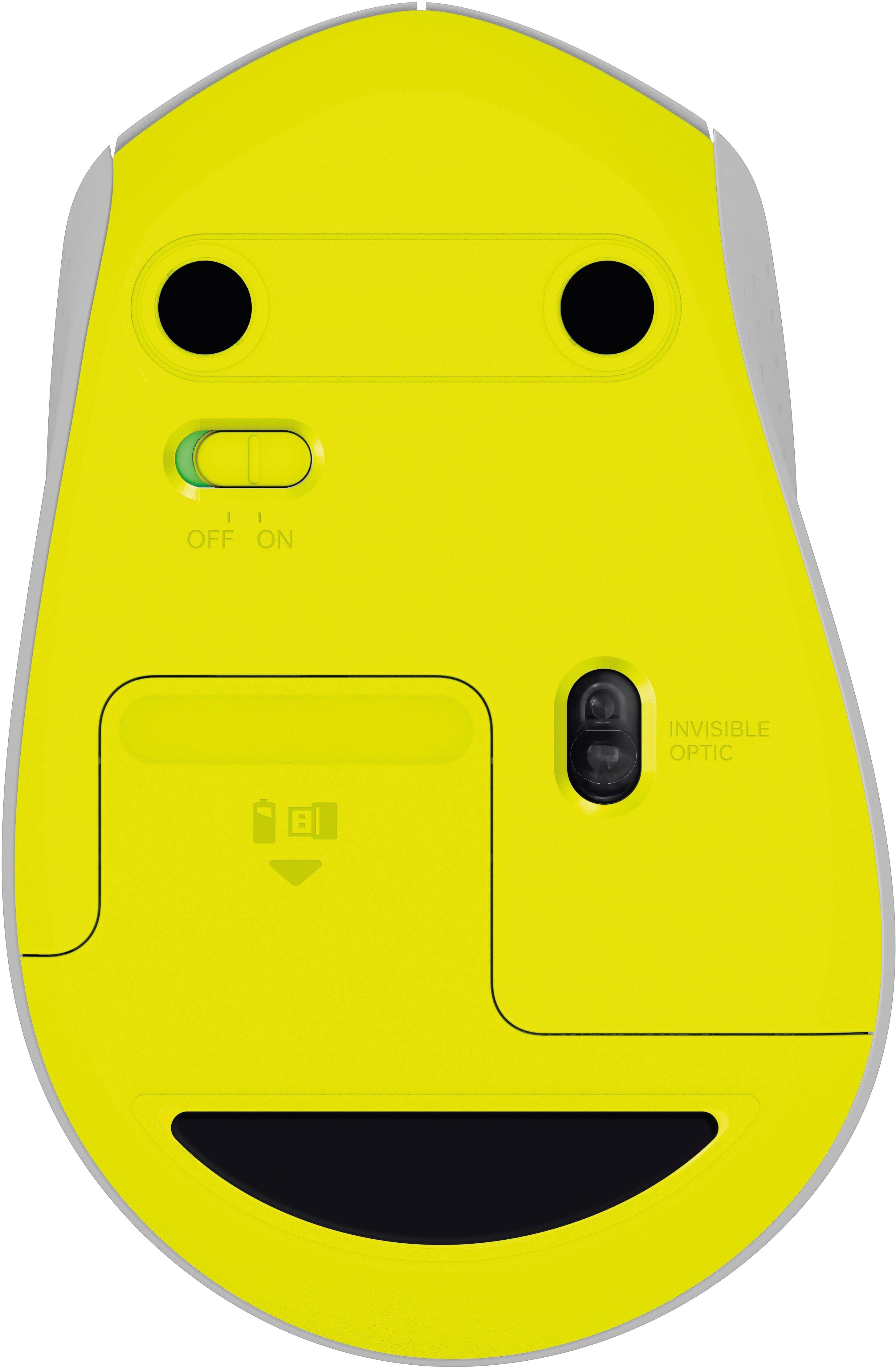 1. "Invisible Optical" is a brand name or feature of the yellow computer mouse.