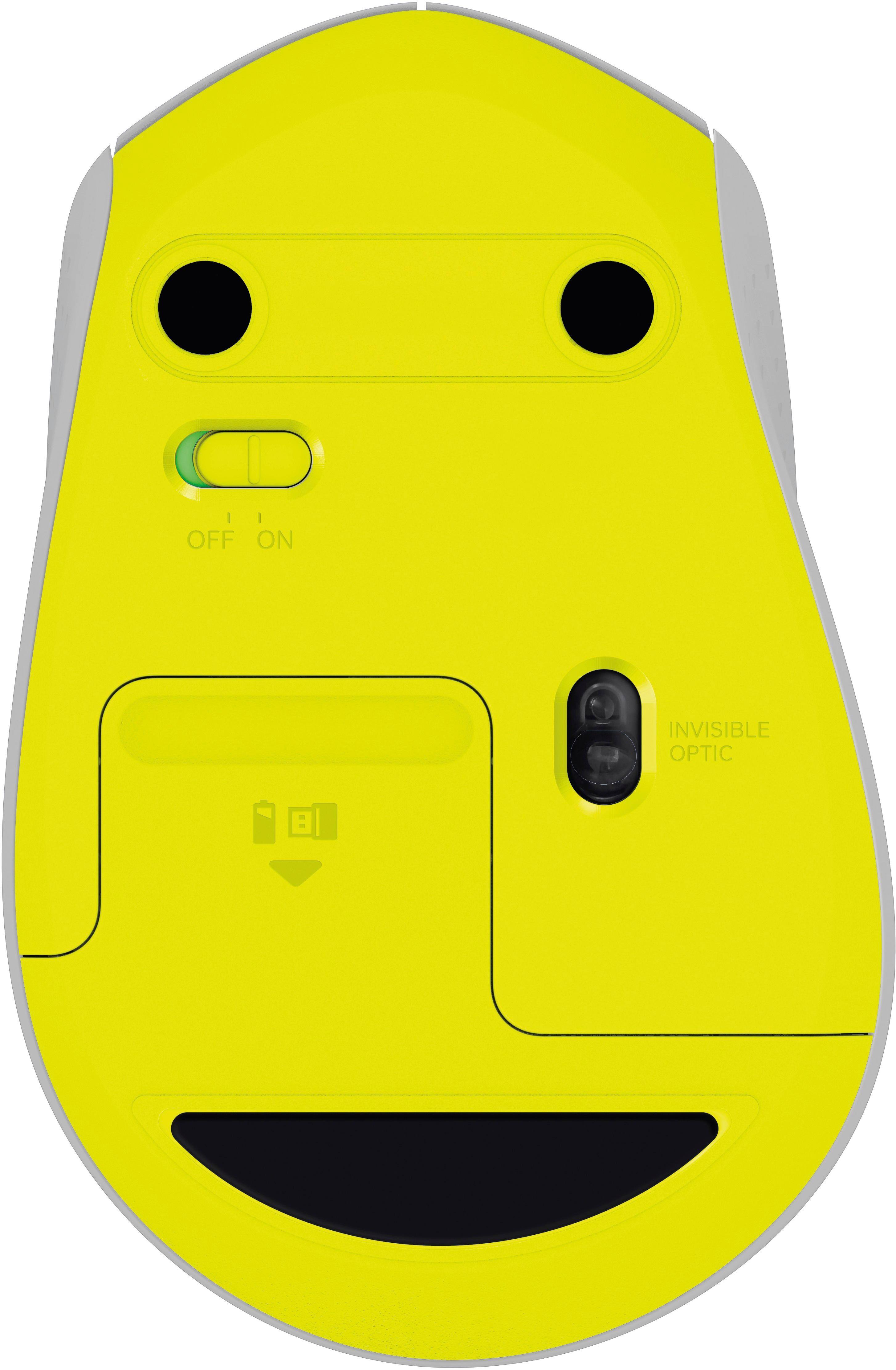 1. "Invisible Optical" is a brand name or feature of the yellow computer mouse.
