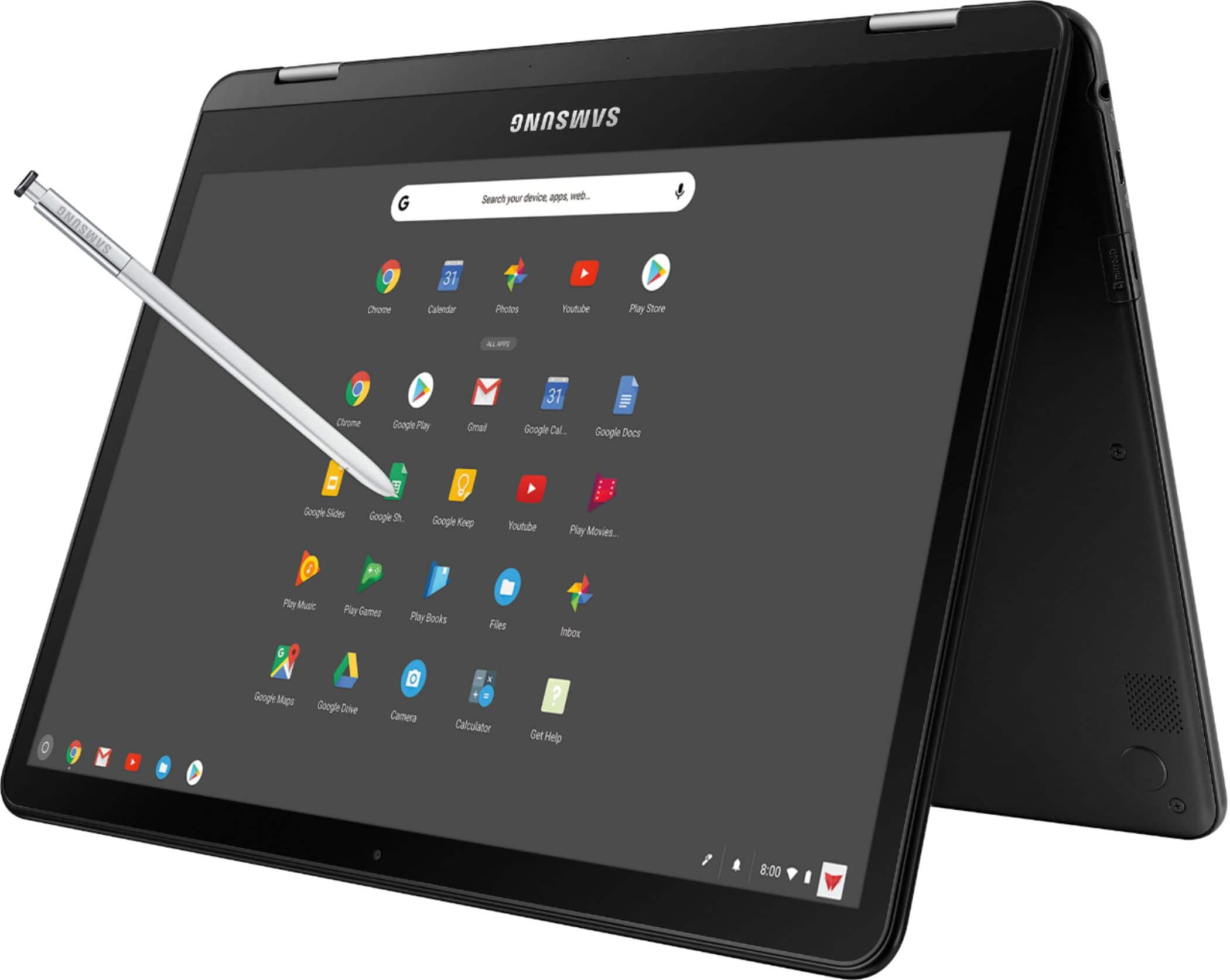 Alt View 1. Samsung - Pro 12.3" Touch-Screen Chromebook - Intel Core M3 - 4GB Memory - 32GB eMMC Flash Memory - Platinum Silver.