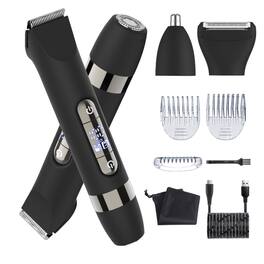 HATTEKER - 4-in-1 Men's Body Groomer, Dual-Head Shaver, IPX7 Waterproof, USB-C Rechargeable, LED Display - Black