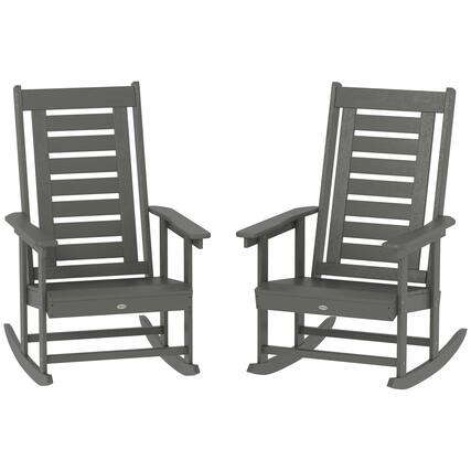 Front. Outsunny - Outdoor Rocking Chairs Set of 2, HDPE Patio Rocking Chairs with 28" High Back and Wide Armrests - Dark Gray.