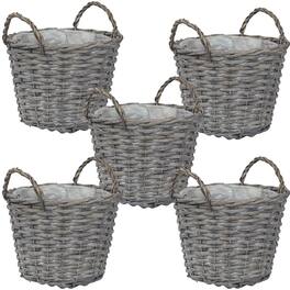 Sunnydaze - 8 in Rattan Wicker Basket Planters with Handles/Lining - Set of 5 - Gray