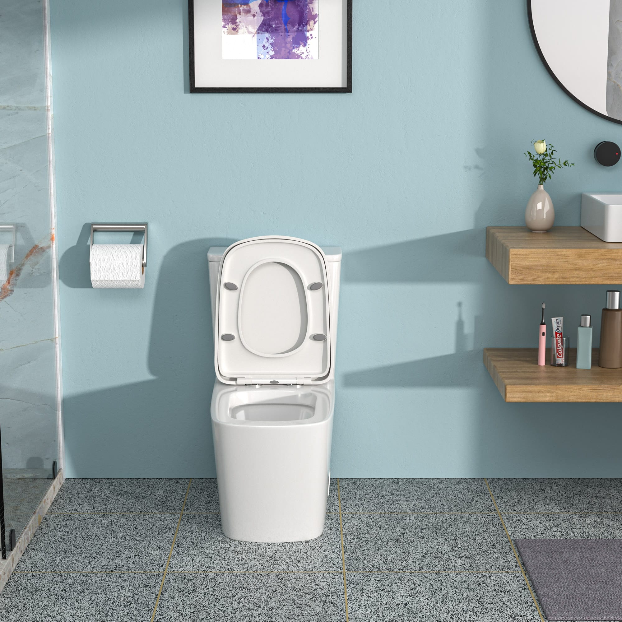 TinyHomie - Ceramic One Piece Toilet Dual Flush with Soft Closing Seat - White