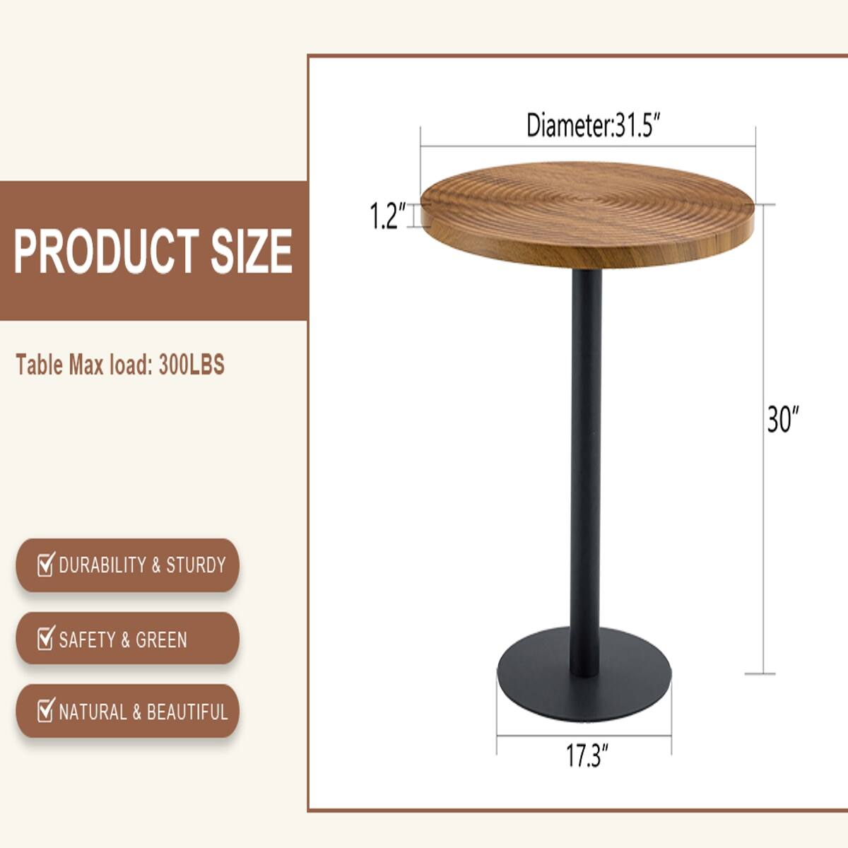 Loheer 31.5 Inch Round Dining Table with Dark Wood Grain Top and Black ...