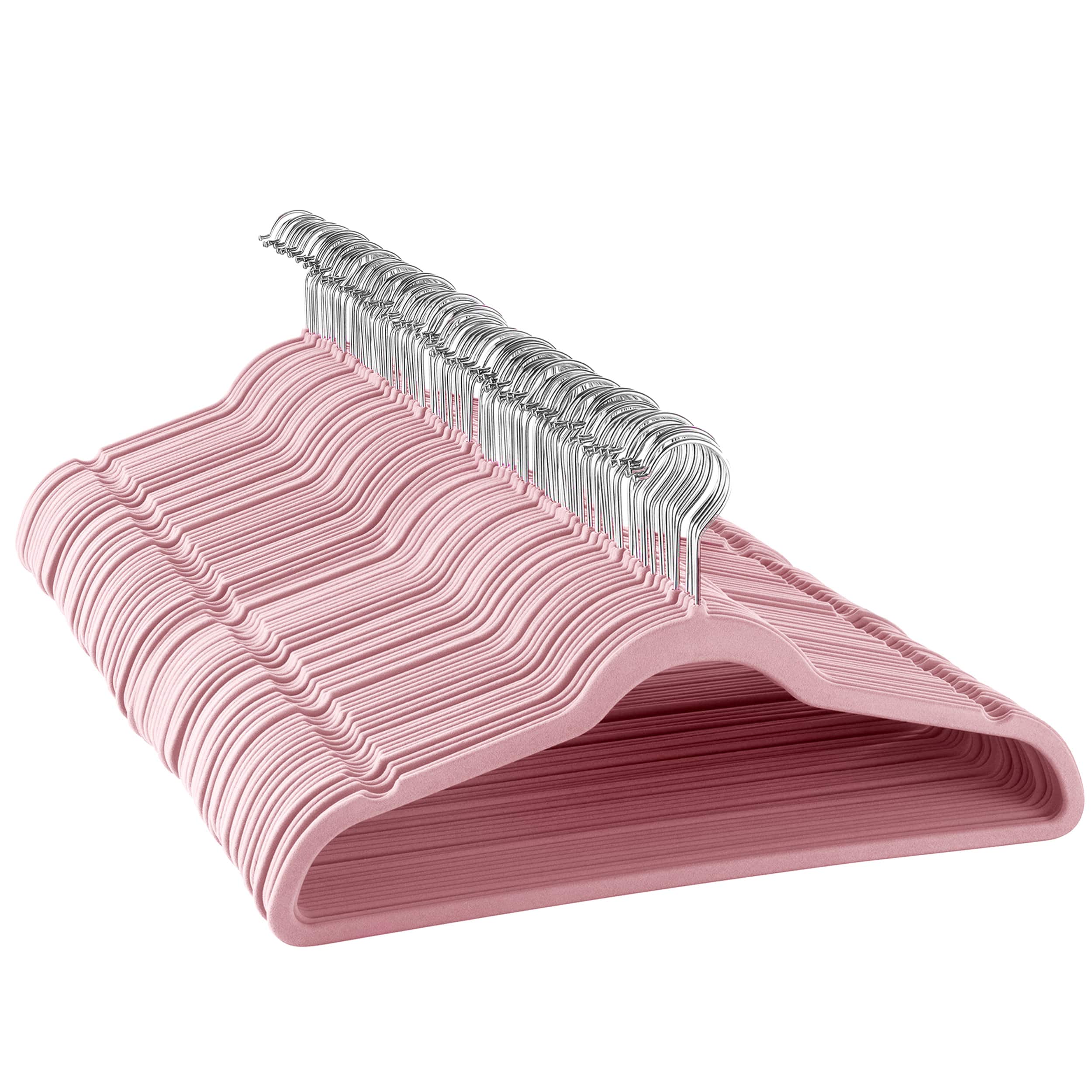 Elama - Home 100 Piece Velvet Slim Profile Heavy Duty Felt Hangers with Stainless Steel Swivel Hooks - Pink