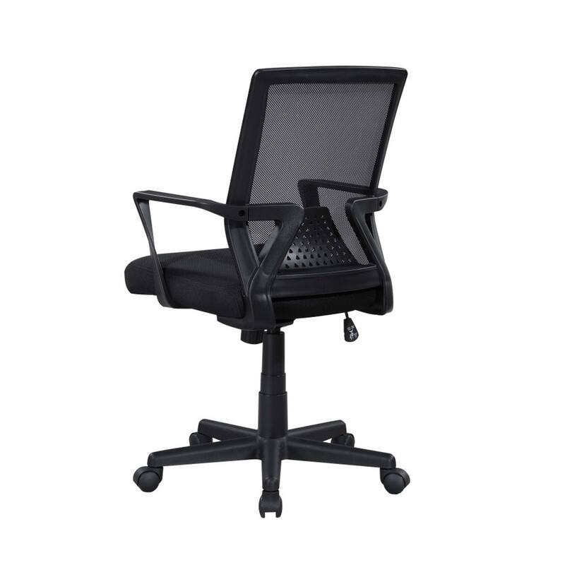 Back. HTUTWOO - Height Adjustable Office Task Chair, Breathable Mesh Backrest Ergonomic Mid-Back Chair,High-Density Foam Seat,Metal Base - Black.