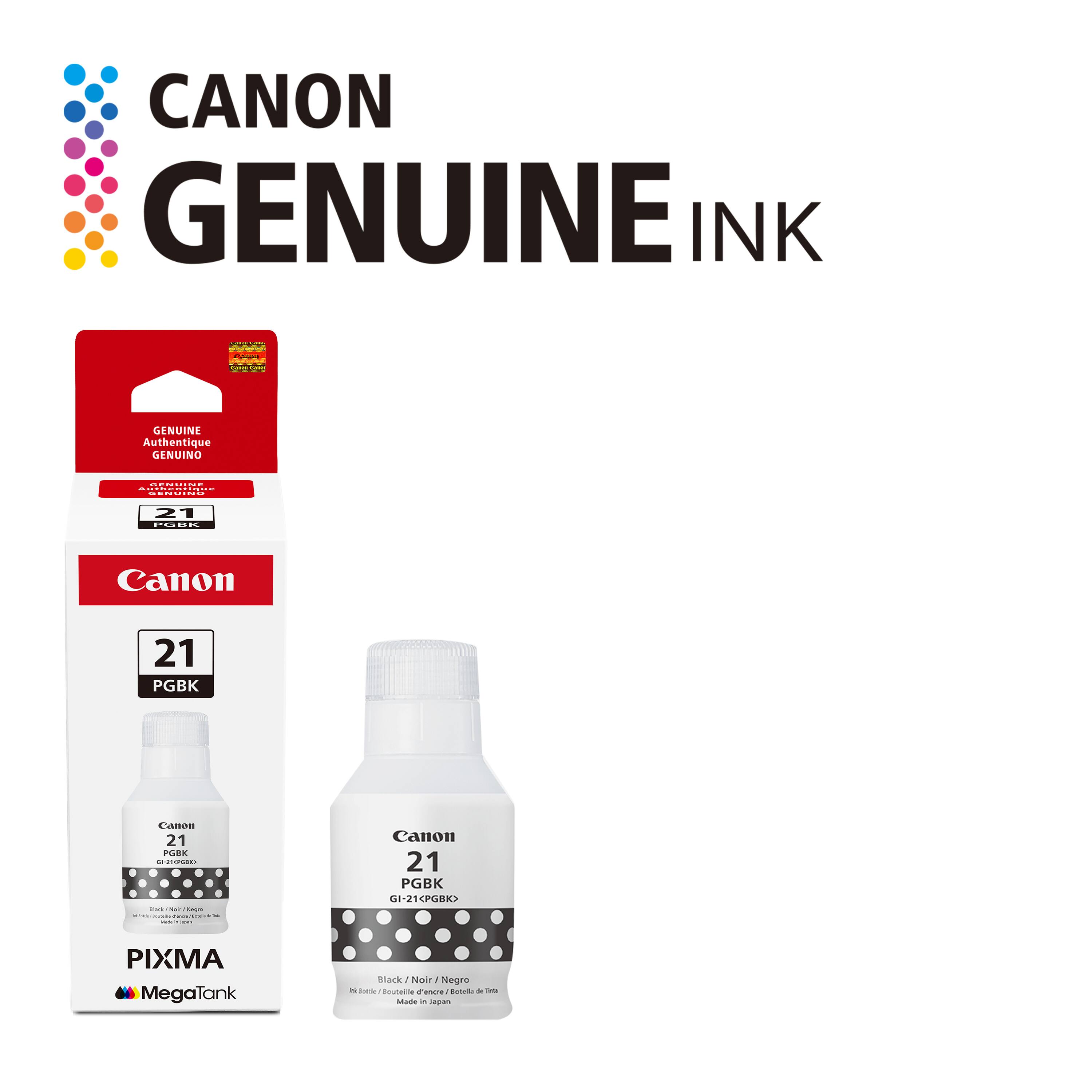 CANON GENUINE INK

GENUINE Authentique GENUINO

DR - 21

Canon 21 PGGBK

Canon 21 PGGBK GI-21CPGBK

PIXMA MegaTank

Black / Noir / Negro

Made in Japan