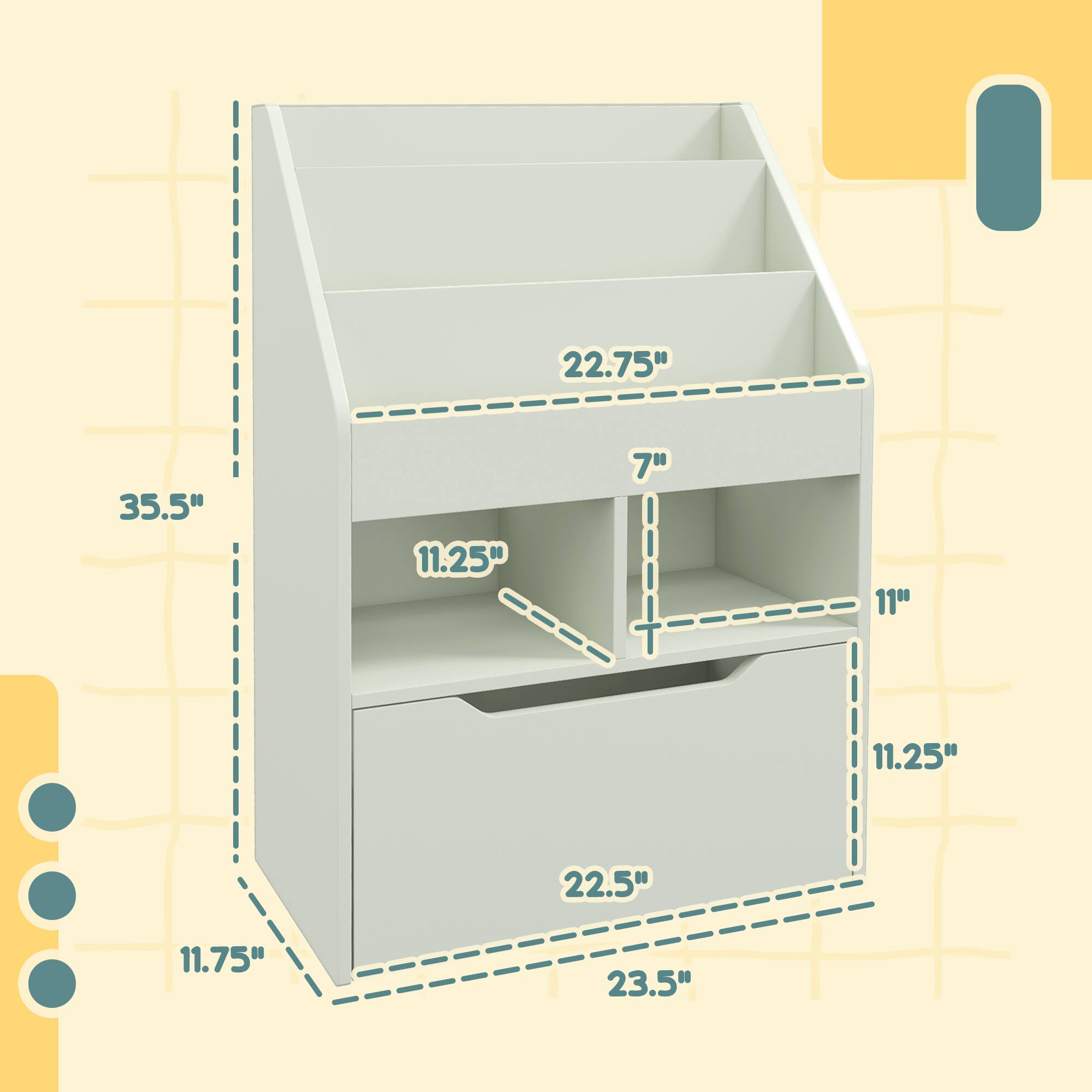 35.5"  
22.75"  
7"  
11.25"  
11"  
11.25"  
22.5"  
11.75"  
23.5"