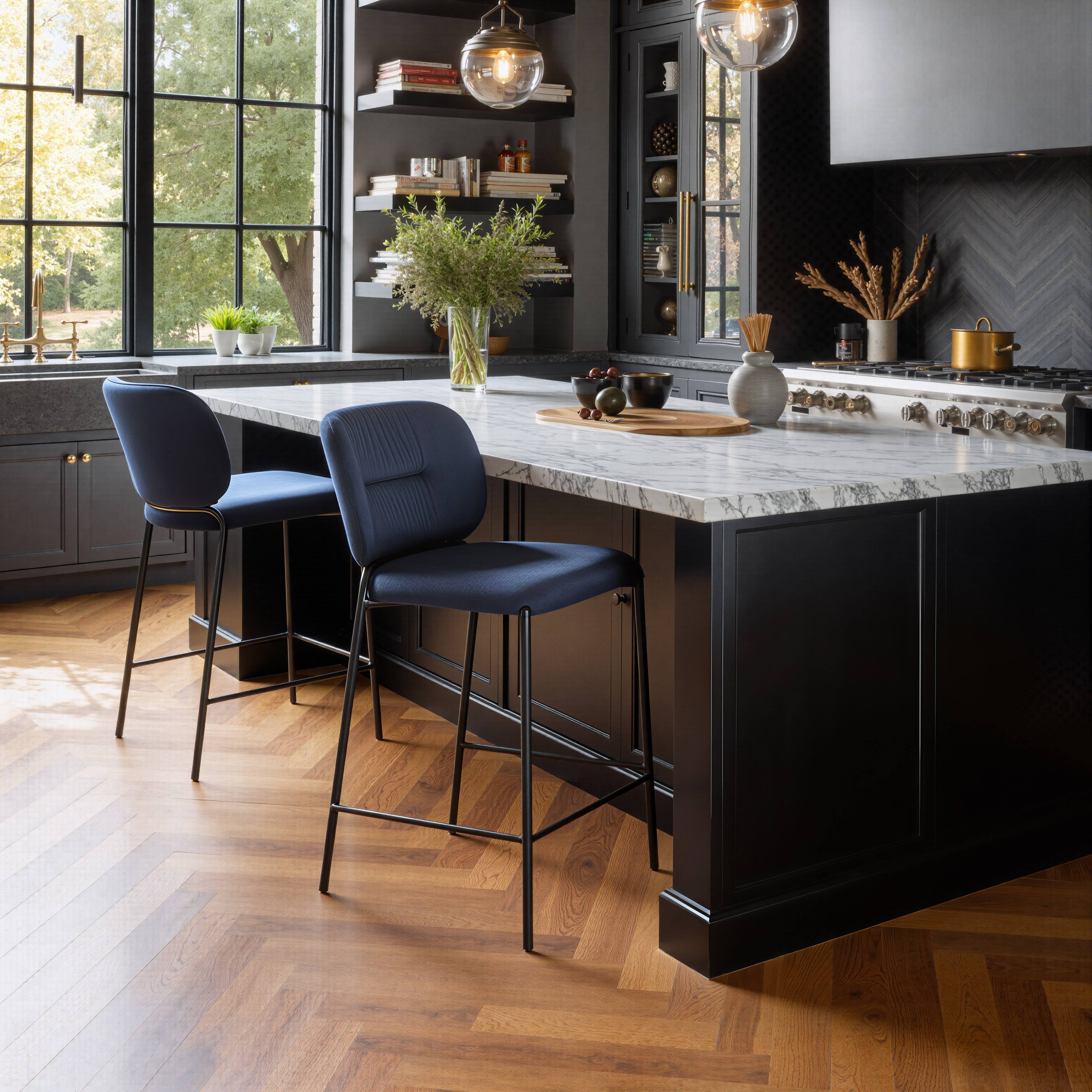 Angle. Hivvago - Plat Counter Stool (Set of 2) Blue - Blue.