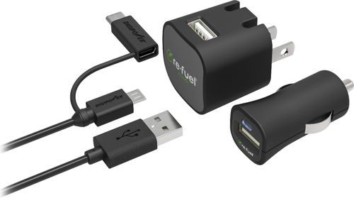 Digipower - USB-C Wall & Car Charger Kit (Includes 3.3ft USB-A to USB-C & micro USB tips) - Black