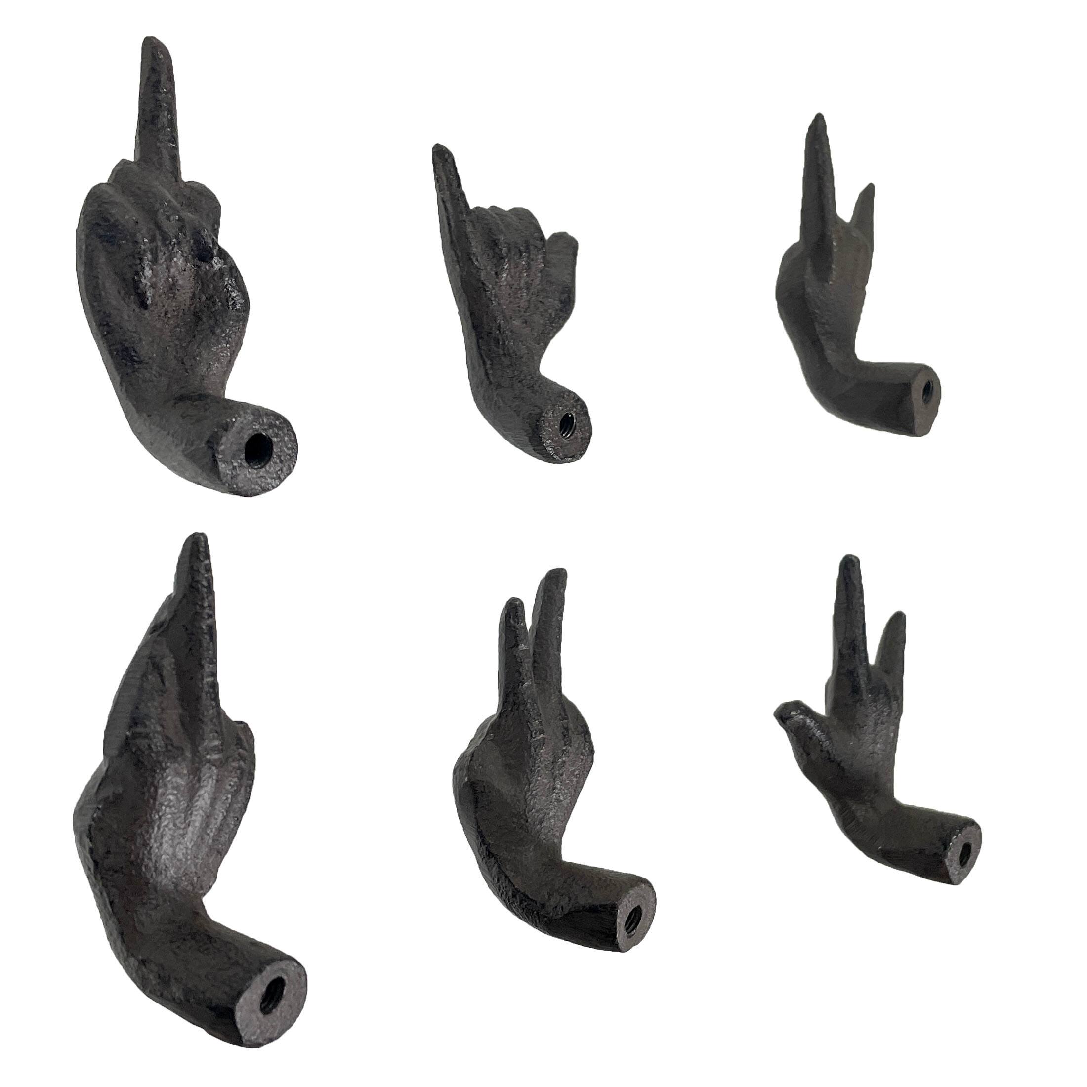 Alt View 2. Zeckos - Set of 6 Black Cast Iron Hand Cabinet Knobs SLA Rustic Drawer Pulls - Black.