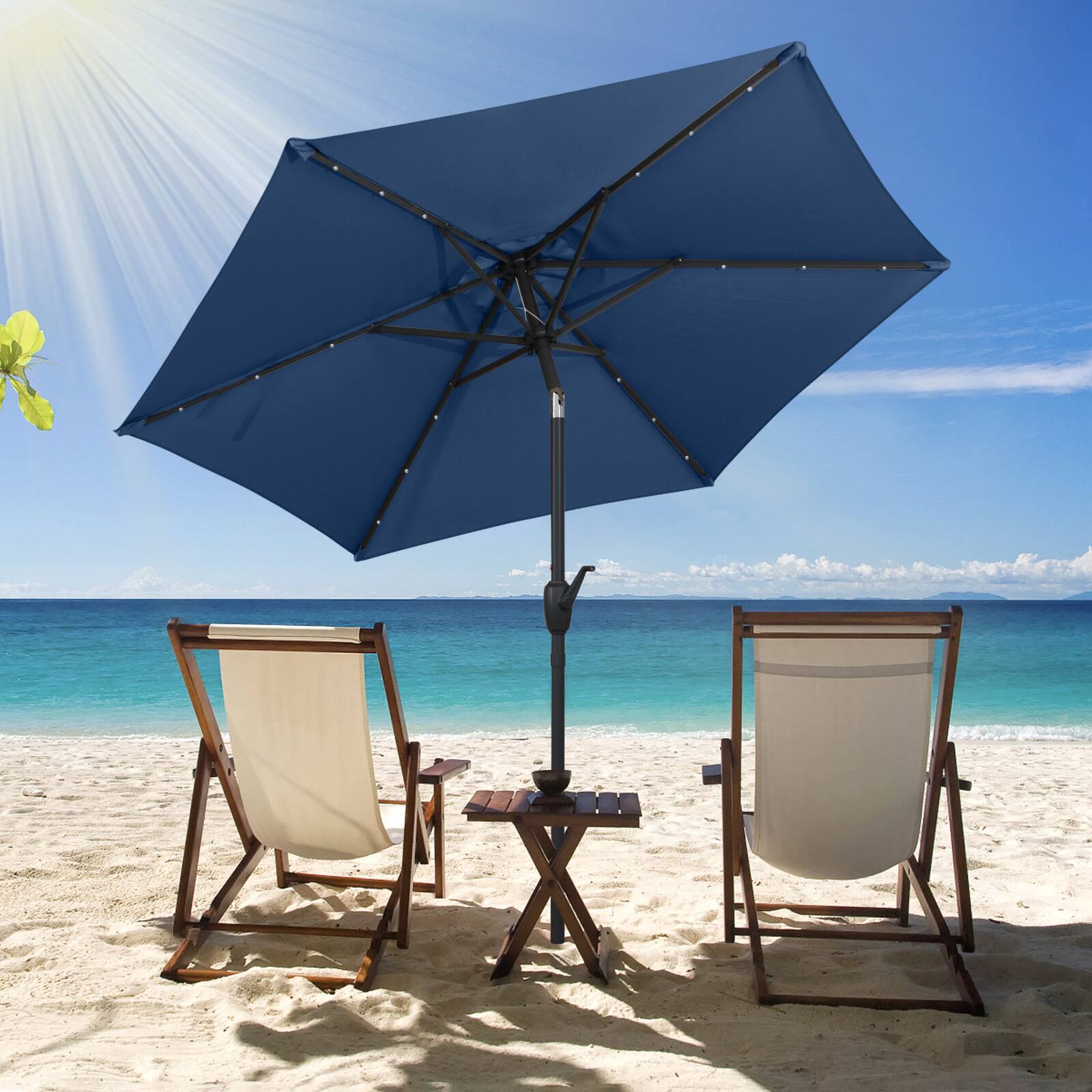 Alt View 3. Costway - Costway 7.5 ft Solar Powered Patio Umbrella with LED Lights Push Button Tilt Crank Handle - Blue.