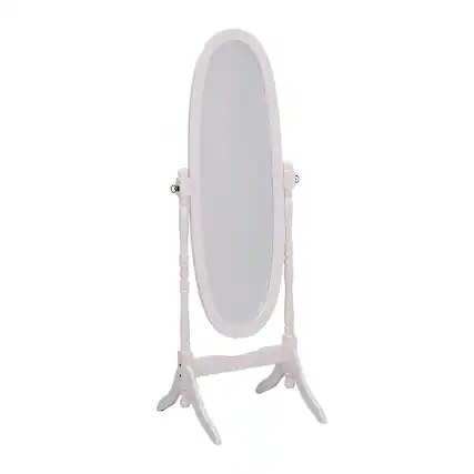 Front. BreeBe - 59.25' Tall Standing Wooden Floor Mirror with White finish, Oval Shape - White.