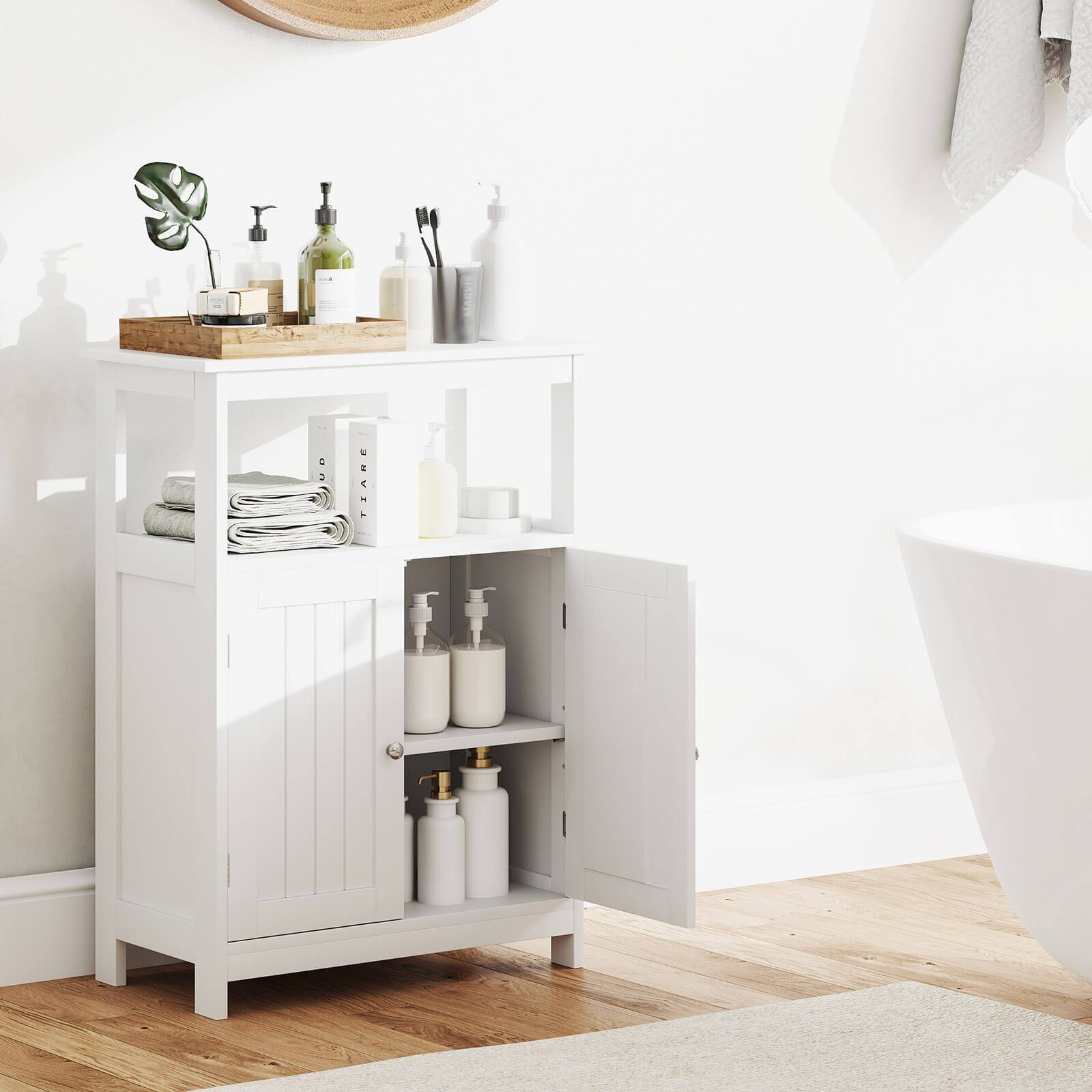 Alt View 4. Costway - Costway Bathroom Floor Cabinet Freestanding Storage Organizer with 2 Doors Open Compartment White - White.