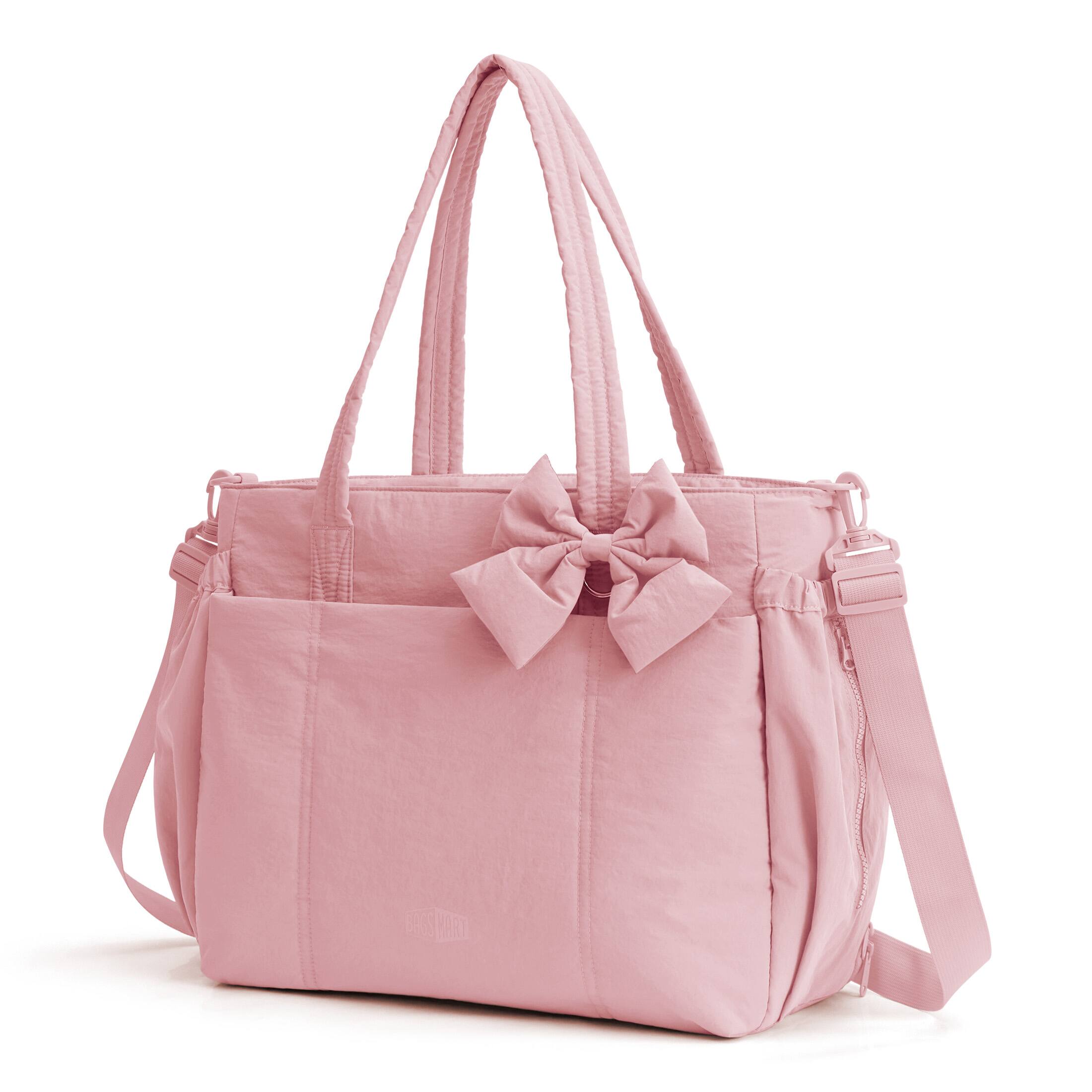 Angle. Bagsmart - Bloom Everyday Tote, Diaper Bag with 180° Wet/Dry Compartment & Detachable Bottle Pouch for Travel & Daily Use - Pale Pink.
