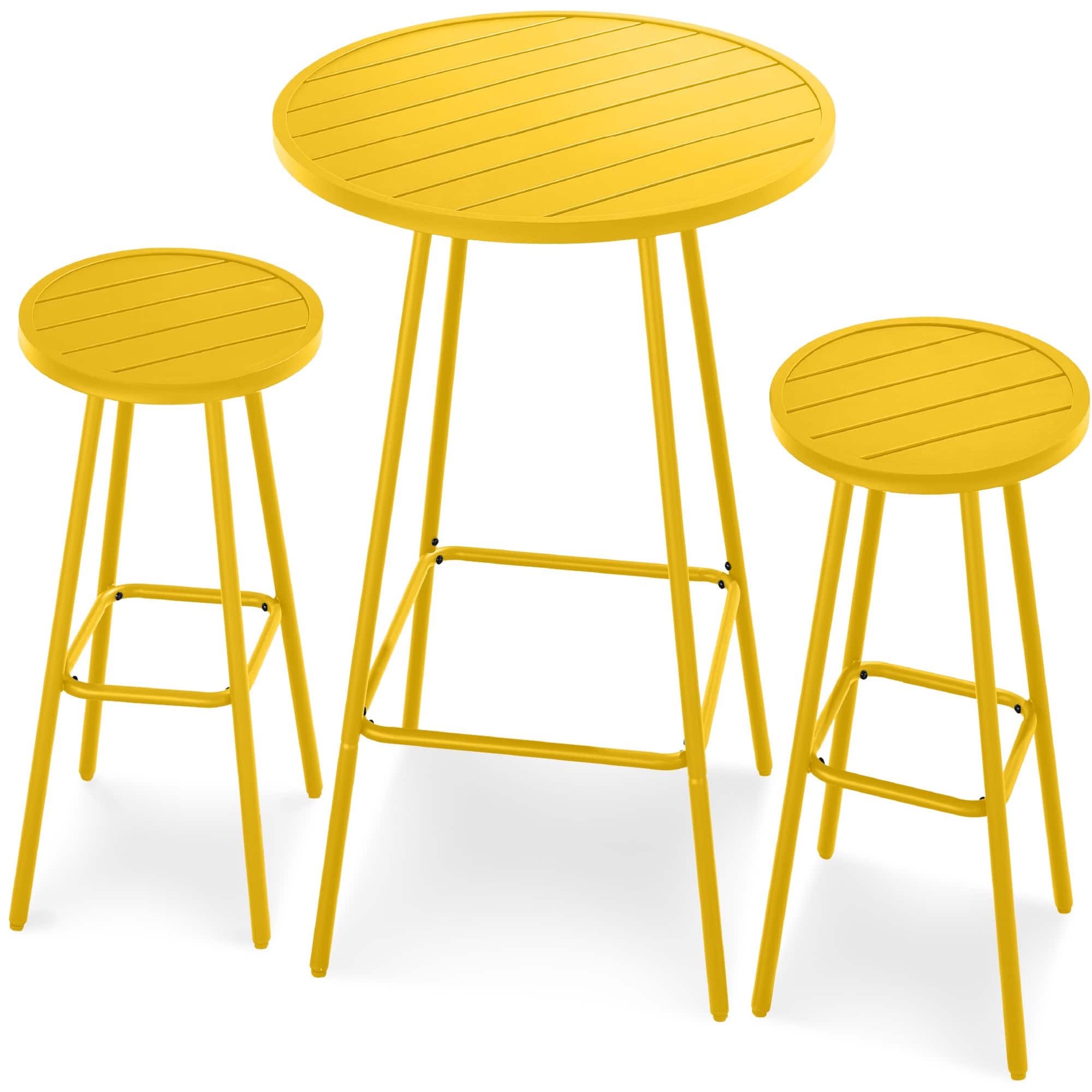 Best Choice Products - 3-Piece Steel Patio Bar Height Round Bistro Set w/ Backless Stools, Slatted Design - Yellow price history on PriceWatchPro