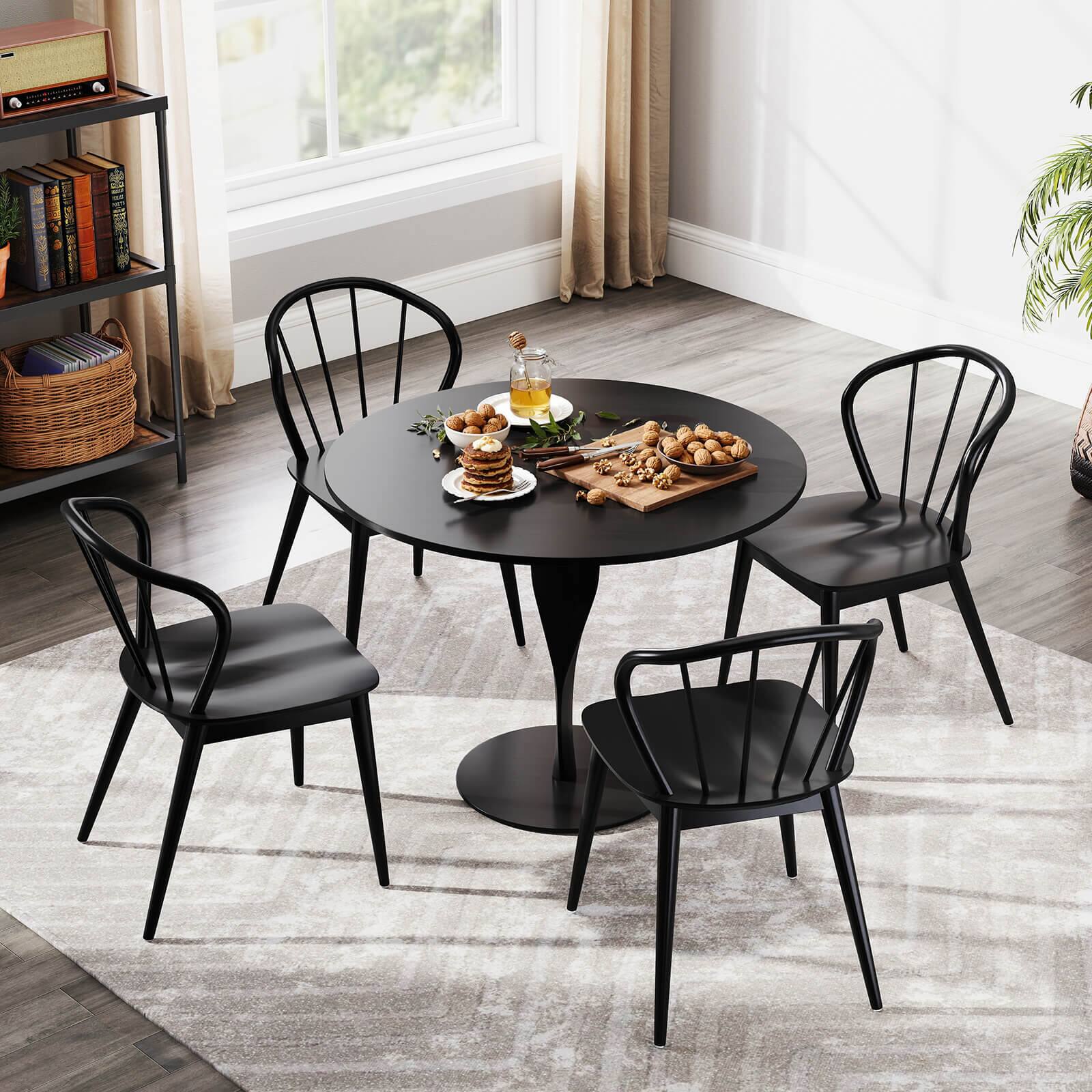 Alt View 1. Costway - Costway Wooden Dining Chair Set of 4 with High Spindle Back Rubber Wood Legs Wide Seat - Black.