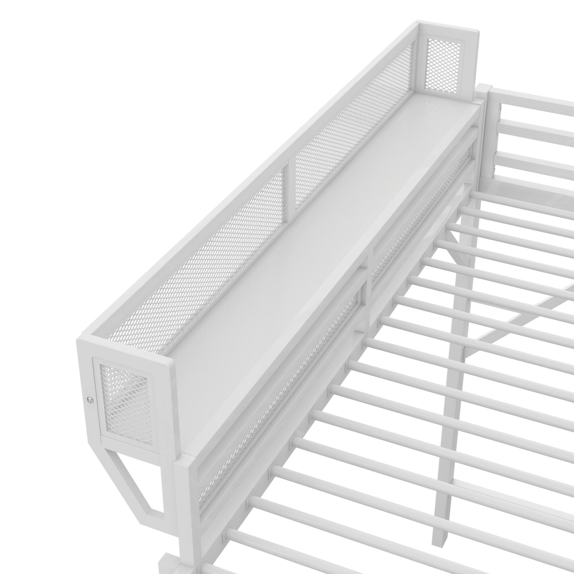 Alt View 7. GOODSILO - Queen Size Metal Loft Bed with Storage Shelves and Ladder for Kids and Teens - White.