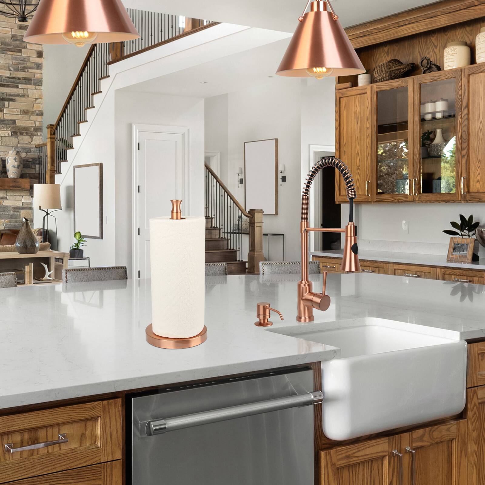 Alt View 5. Akicon - Akicon Paper Towel Holder Stand for Kitchen Countertop and Dining Room Table in Copper - Copper.