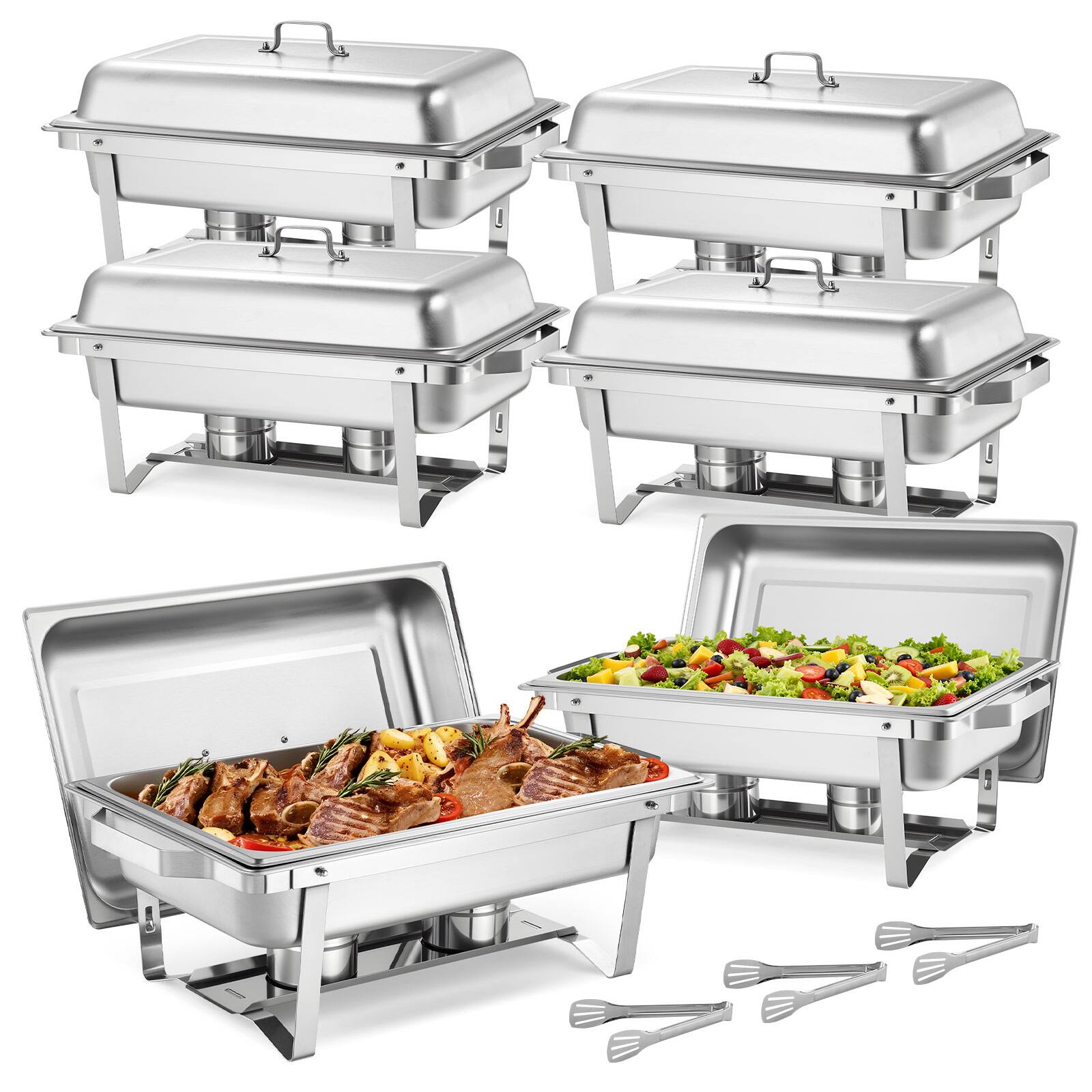 Alt View 5. VEVOR - Rectangle Chafing Dish, 9 Qt 6 Pack Stainless Steel Chafing Dish, Food Warmer Chafer Complete Set with Hollow Handle - Sliver.