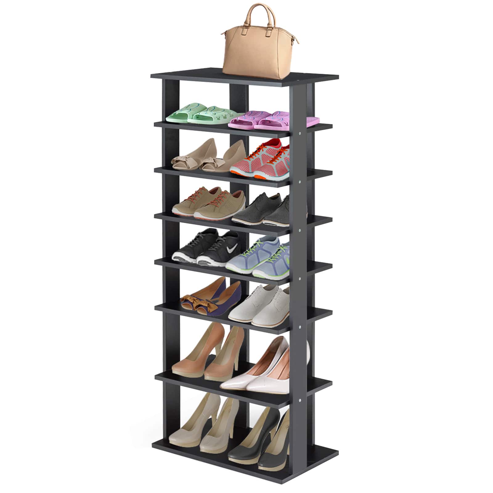 Sugift - 7-Tier Dual Shoe Rack Free Standing Shelves Storage Shelves Concise - Black