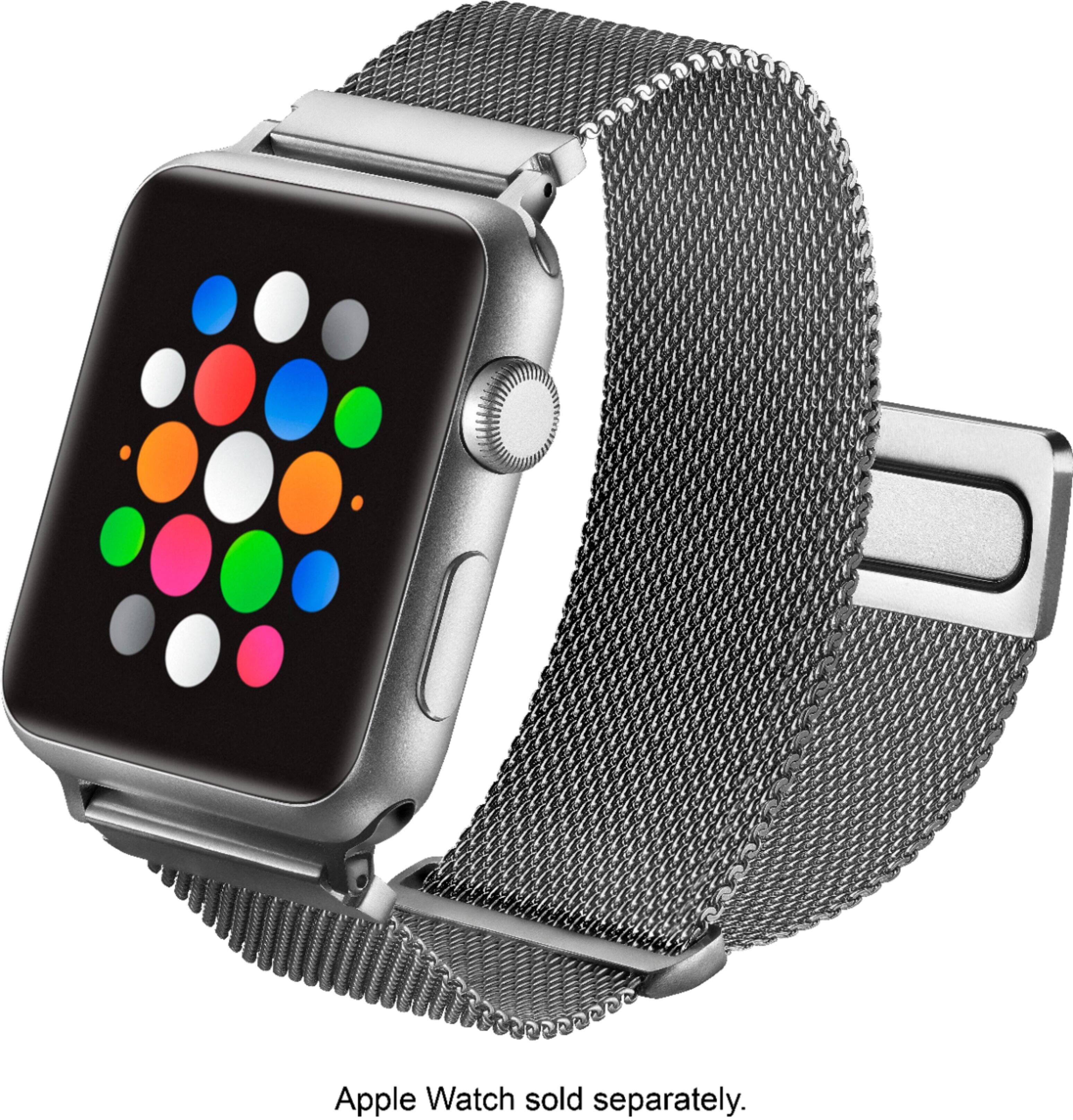Left. Platinum™ - Magnetic Stainless Steel Mesh Band for Apple Watch 42mm, 44mm, 45mm (Series 1-9) and Apple Watch Ultra Series 1-2 49mm - Silver.