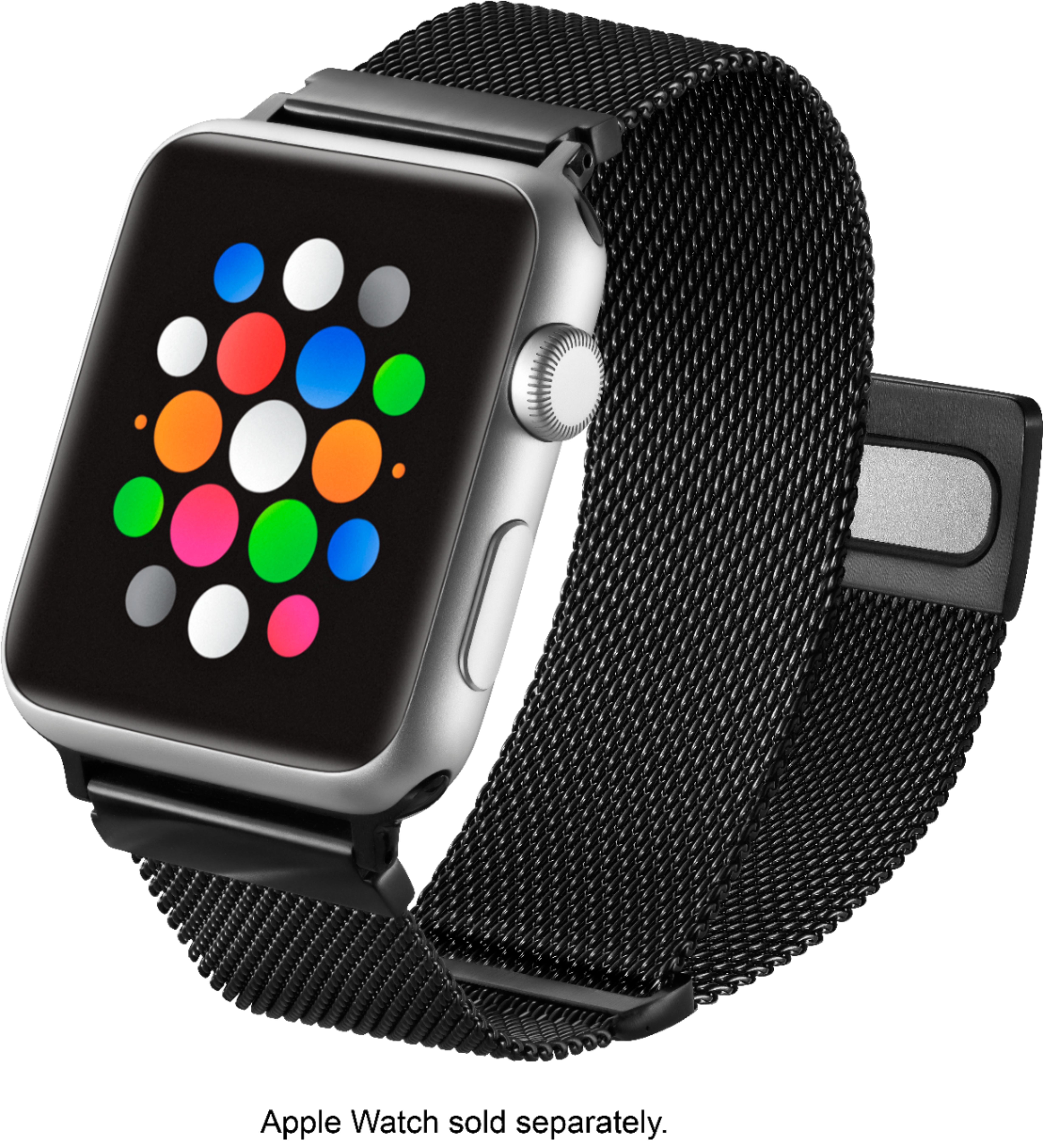 Left View: Platinum™ - Magnetic Stainless Steel Mesh Band for Apple Watch 42mm, 44mm, 45mm (Series 1-9) and Apple Watch Ultra Series 1-2 49mm - Black
