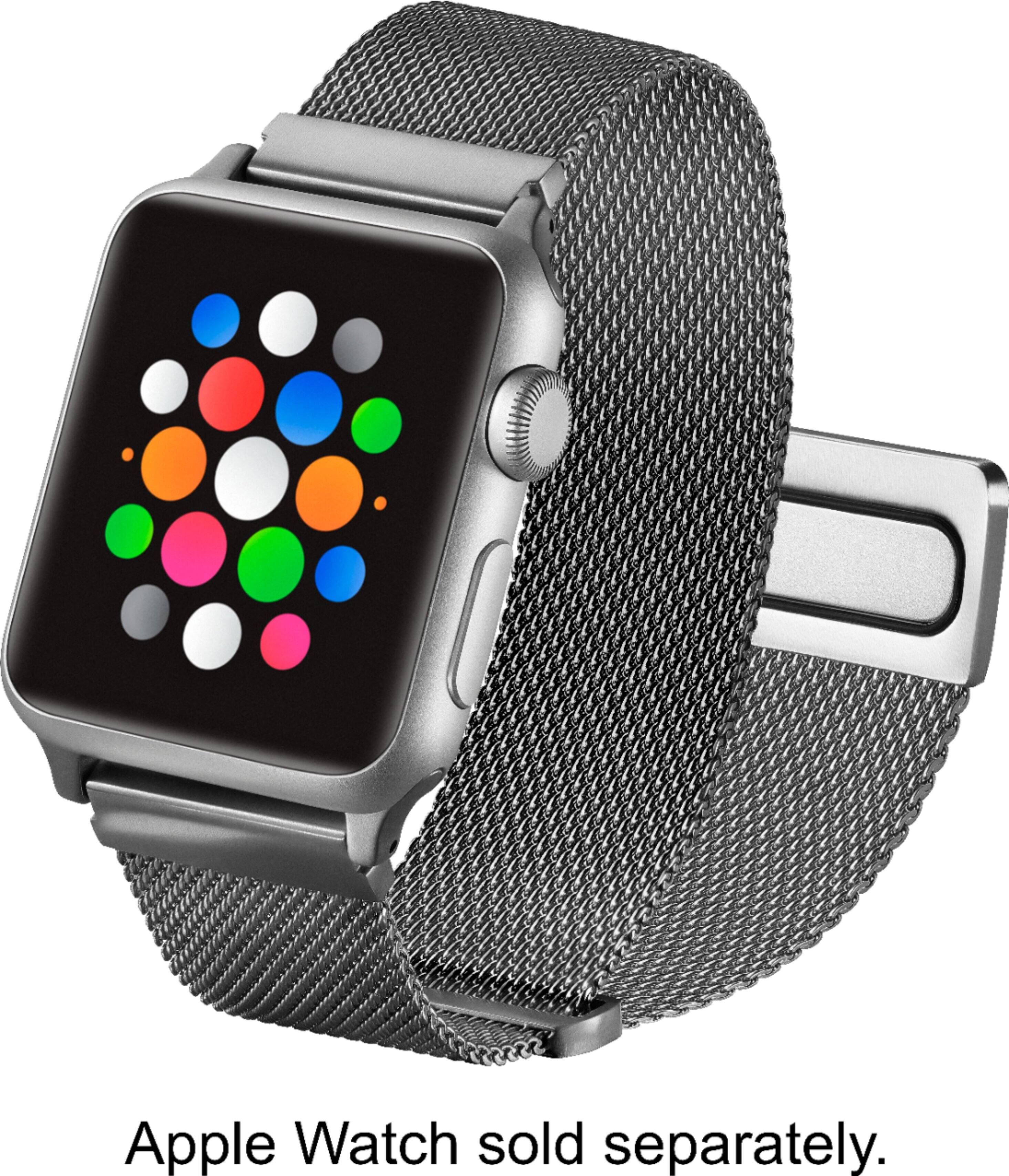 Left. Platinum™ - Magnetic Stainless Steel Mesh Band for Apple Watch 38mm, 40mm, 41mm and Apple Watch Series 1-9 - Silver.