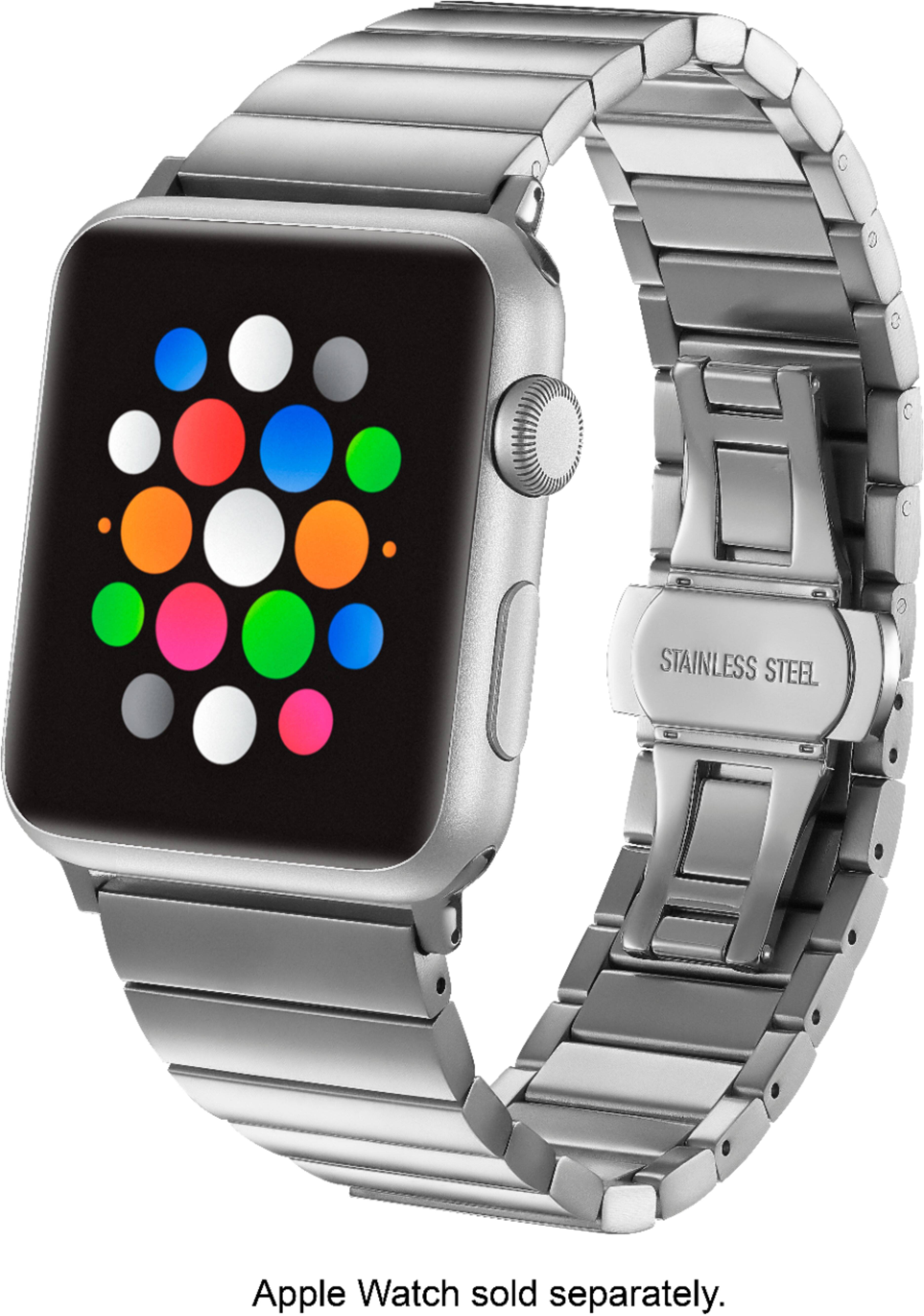 Left. Platinum™ - Stainless Steel Link Band for Apple Watch 42mm, 44mm, 45mm (Series 1-9) and Apple Watch Ultra Series 1-2 49mm - Silver.