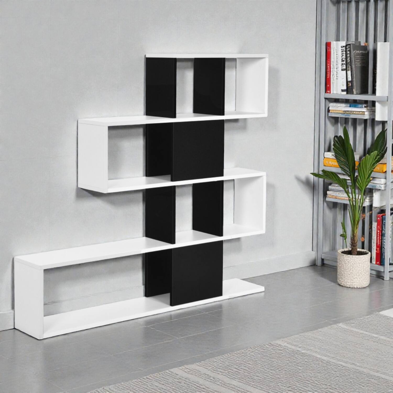 Front. Hivvago - Compact 5-Shelf Corner Ladder Unit for Home and Office - Black & White.