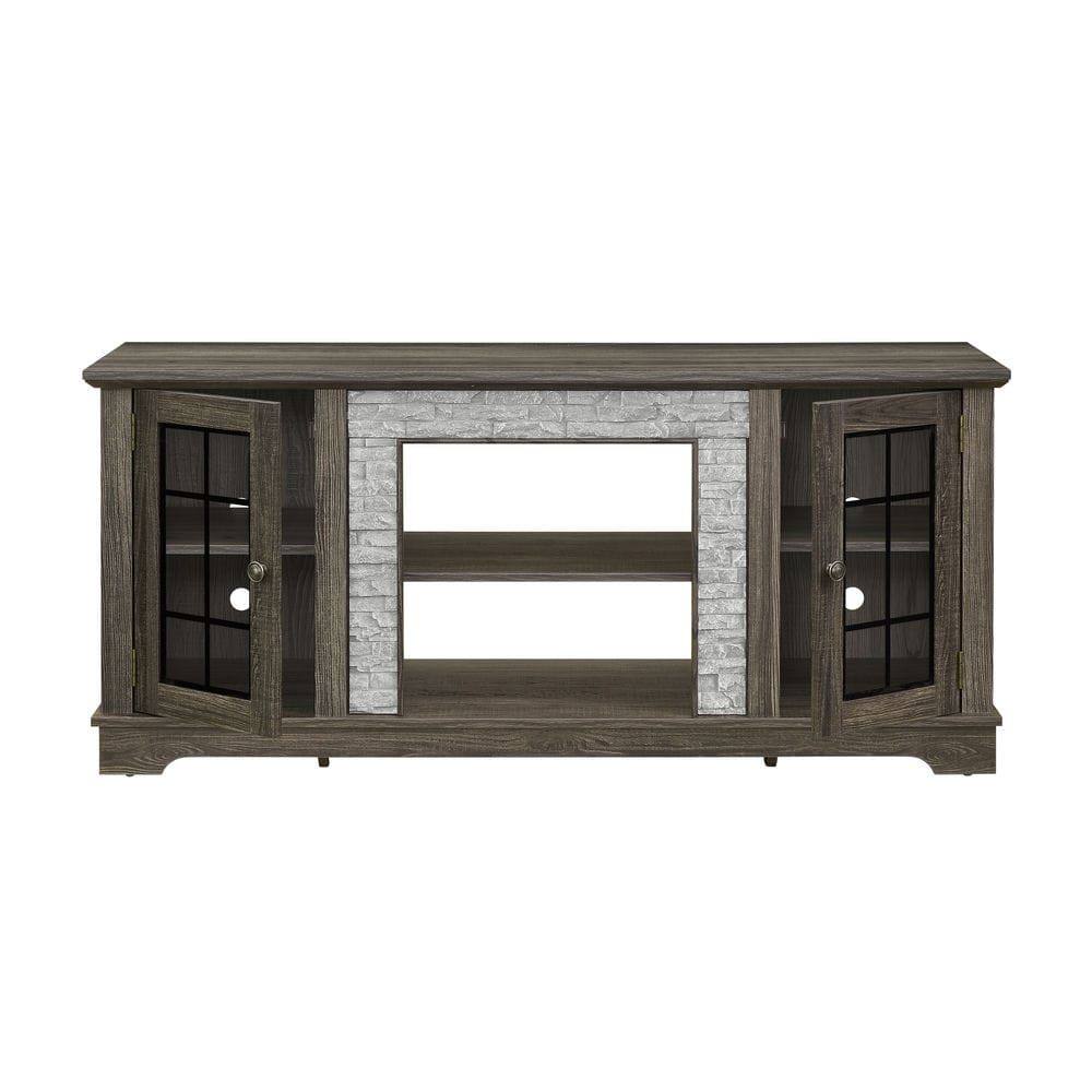 Alt View 5. Kadyn - 58-Inch Faux Stone Media Console with 2 Storage Doors - Gray - Gray.
