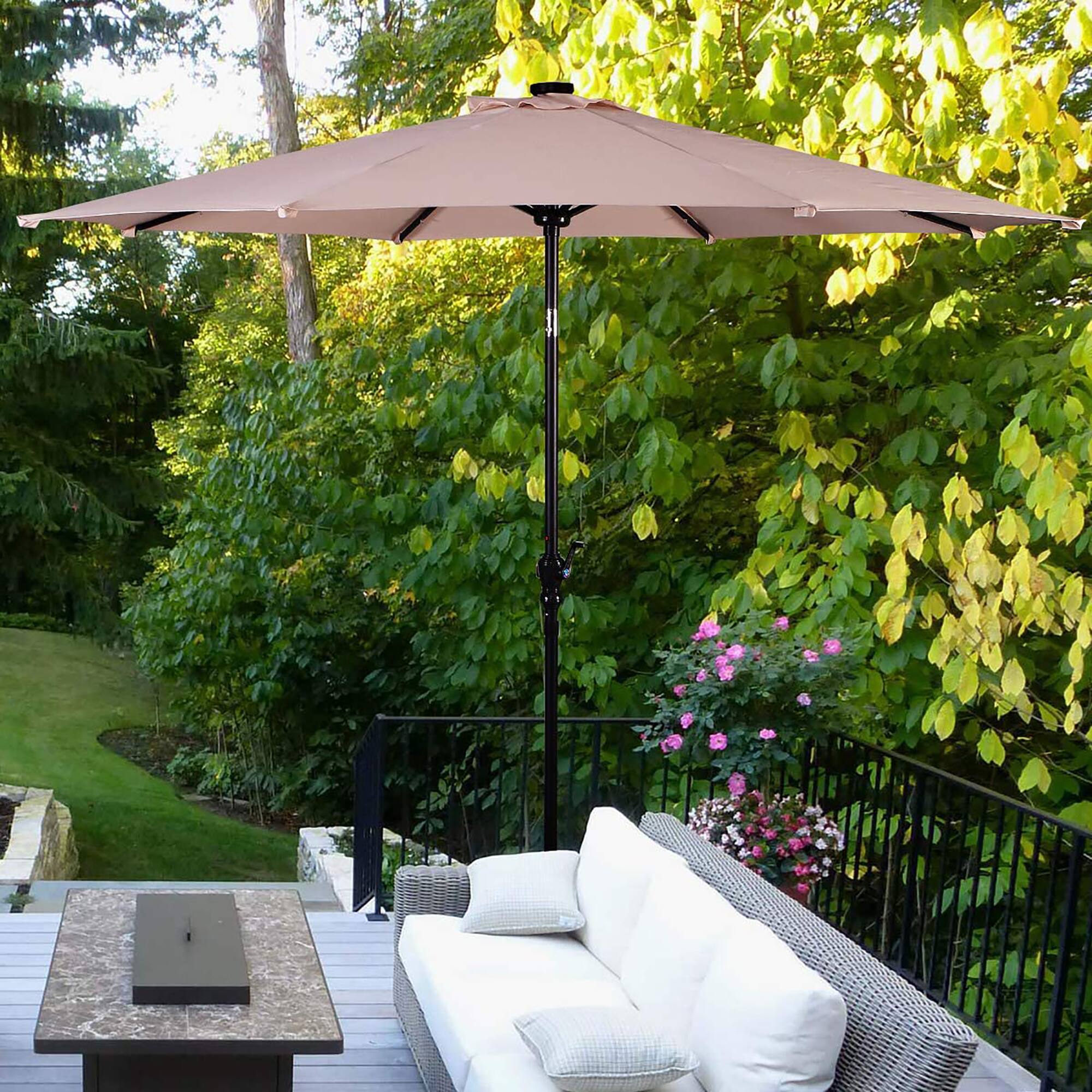 Alt View 1. Costway - Costway 10ft Solar Lights Patio Umbrella Outdoor W/ 50 LBS Movable Umbrella Stand - Beige.