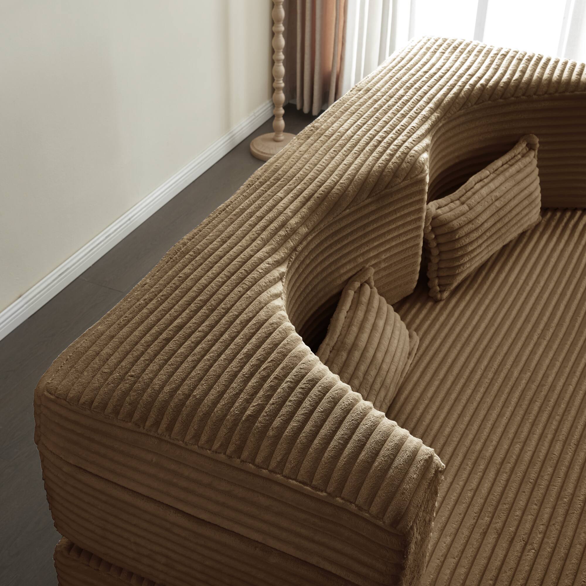 Alt View 10. GOODSILO - Convertible Plush Corduroy Floor Sleeper Sofa with Dual Pillows for Living Room and Guest Use - Camel.