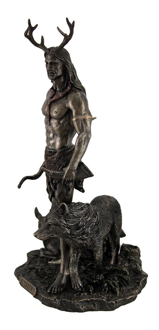 Alt View 1. Veronese Design - Herne the Spirit Hunter of Windsor Forest Standing With Deer and Wolf - Bronze.