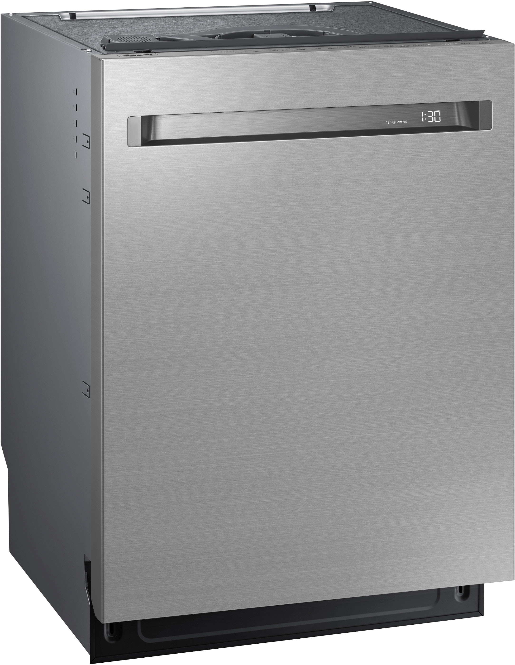 Left View: Dacor - Professional Top Control Built-In Dishwasher with Stainless Steel Tub, WaterWall™, 3rd Rack, 44 dBA, Handle Required - Silver stainless steel