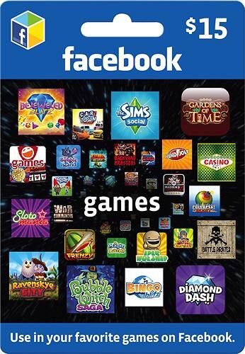Front Standard. Facebook - $15 Gift Card for Facebook Games and Apps.
