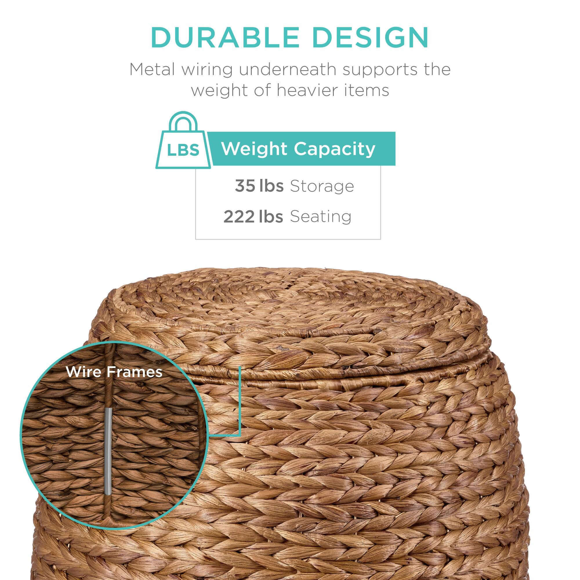 DURABLE DESIGN  
Metal wiring underneath supports the weight of heavier items  

LBS  
Weight Capacity  
35 lbs Storage  
222 lbs Seating  

Wire Frames