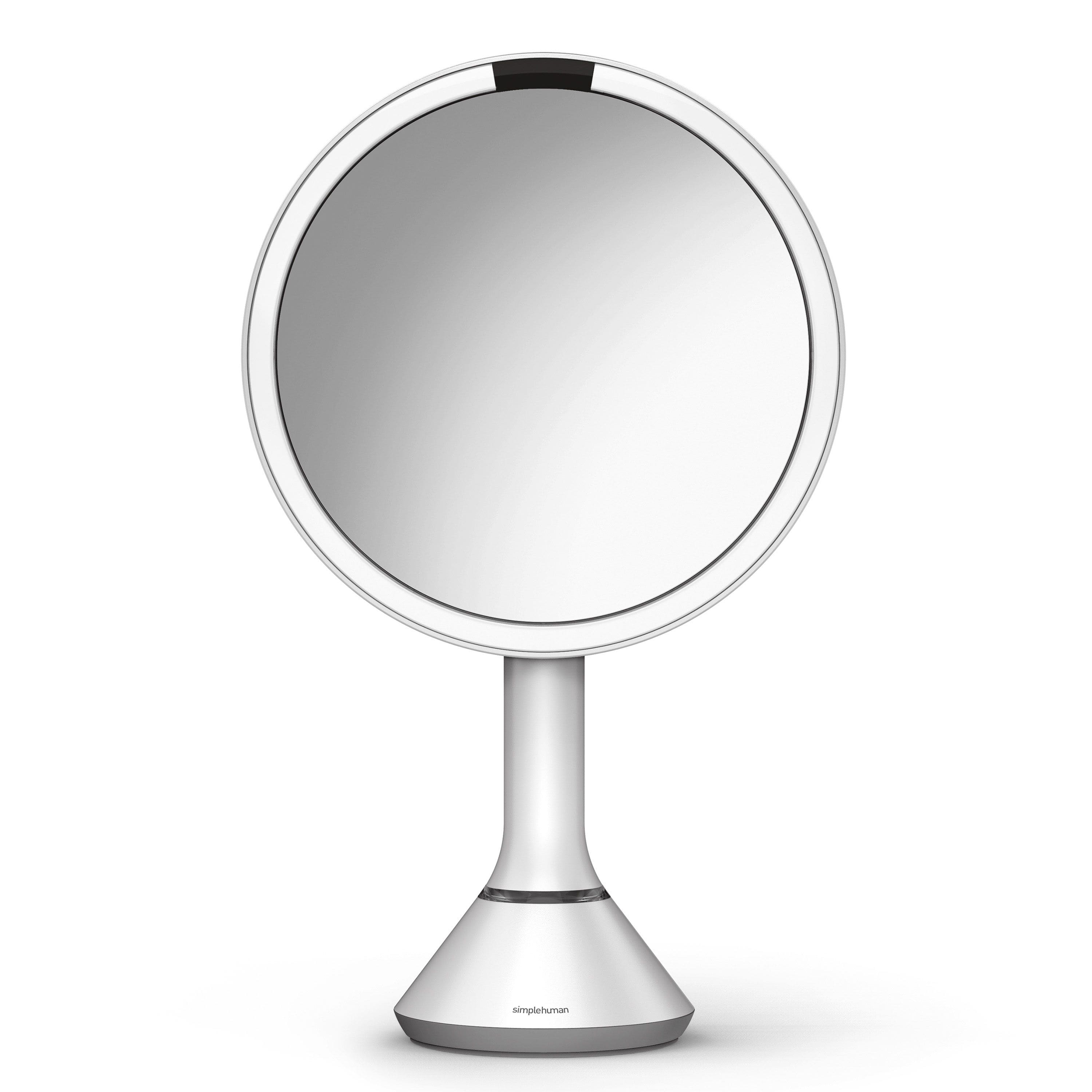 Front. simplehuman - sensor mirror with touch-control brightness and dual light setting, white stainless steel - White.