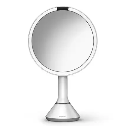 Front. simplehuman - sensor mirror with touch-control brightness and dual light setting, white stainless steel - White.