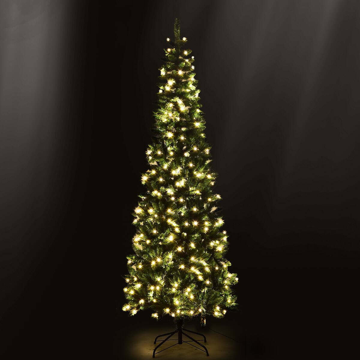 Alt View 12. Costway - 7.5ft Pre-Lit Hinged Pencil Christmas Tree 350 White Lights - Green.