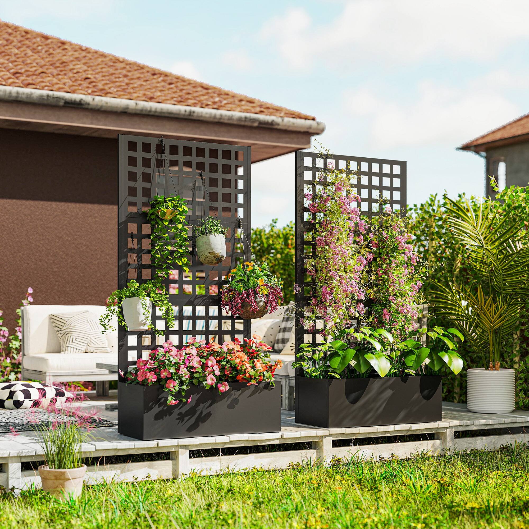 Alt View 1. Outsunny - Raised Garden Bed Planter Box with Trellis for Climbing Plants, Vegetable, Vines.