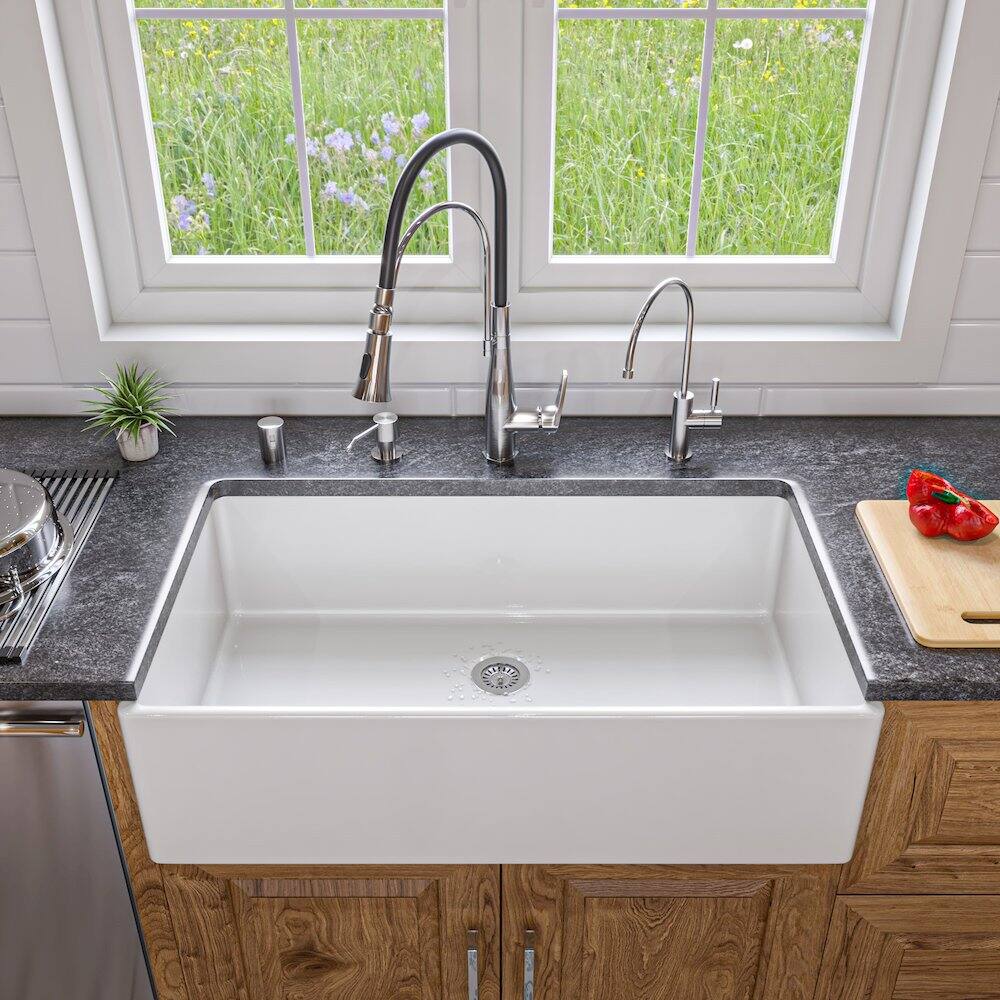 Alt View 2. Alfi - ALFI brand White 36 Smooth Apron Single Bowl Fireclay Farm Sink - White.