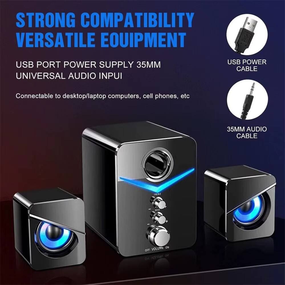 STRONG COMPATIBILITY VERSATILE EQUIPMENT

USB PORT POWER SUPPLY 35MM UNIVERSAL AUDIO INPUT

USB POWER CABLE

Connectable to desktop/laptop computers, cell phones, etc

35MM AUDIO CABLE

VOLUME ON/OFF