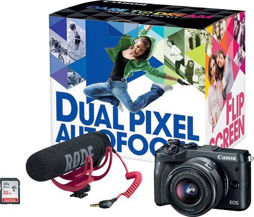 Canon - EOS M6 Mirrorless Camera with EF-M 15-45mm f/3.5-6.3 IS STM Zoom Lens Video Creator Kit - Black - Larger Front