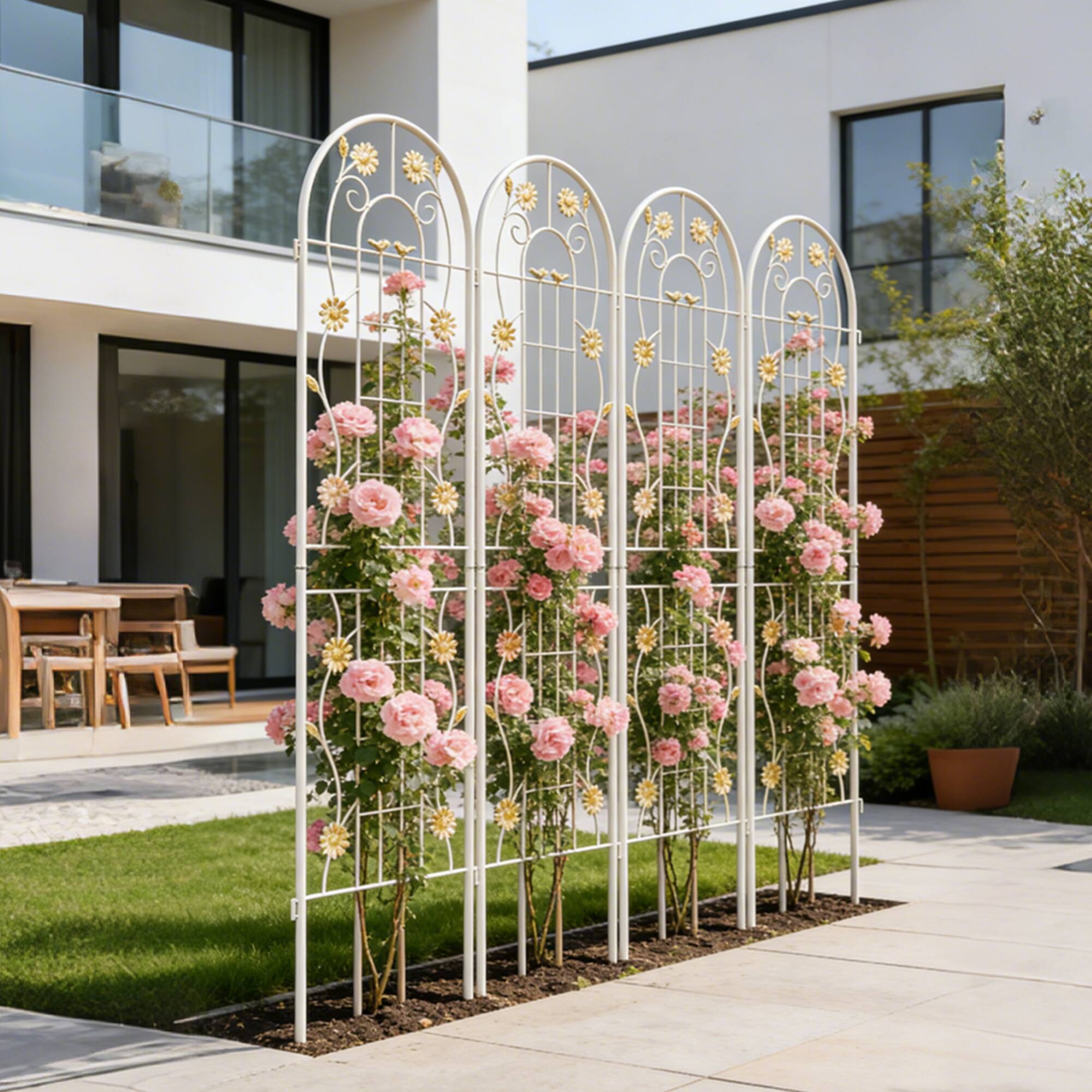 Alt View 2. Loheer - 2 Pack Metal Garden Trellis for Climbing Plants Outdoor Flower Support - Cream White.