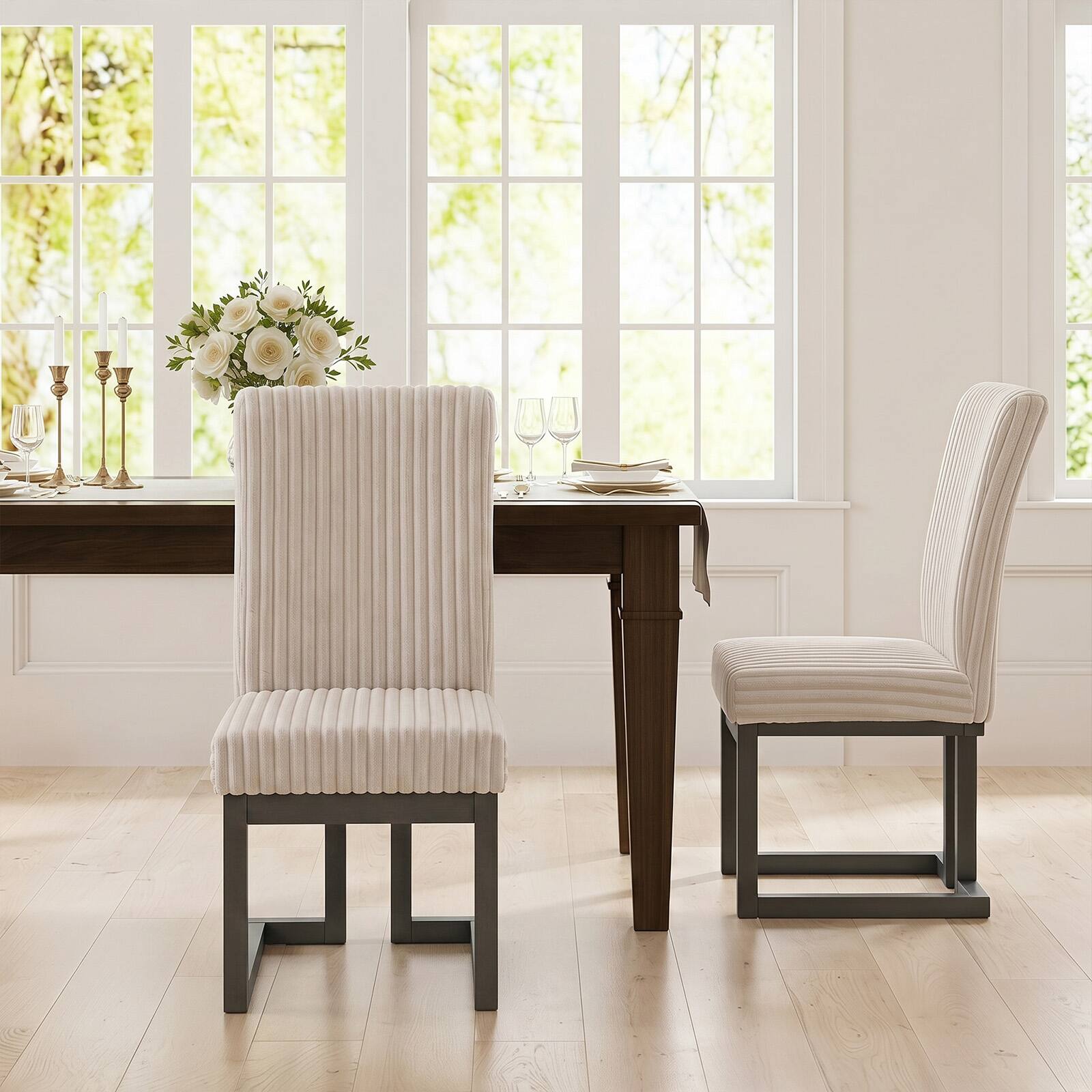 Alt View 1. Gymax - Gymax 2PCS Upholstered Dining Chairs w/Rubber Wood Legs & Padded Seat for Dining Room Beige - Beige.