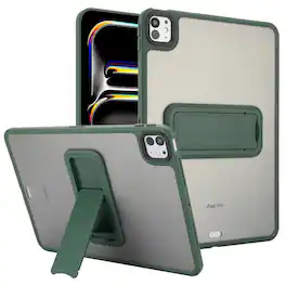 Dteck - Matte Case for Apple iPad Pro (M5) 11" 2025 / Pro 11 (M4) 2024 with Foldable Kickstand,Shockproof Transparent Back Cover - Green
