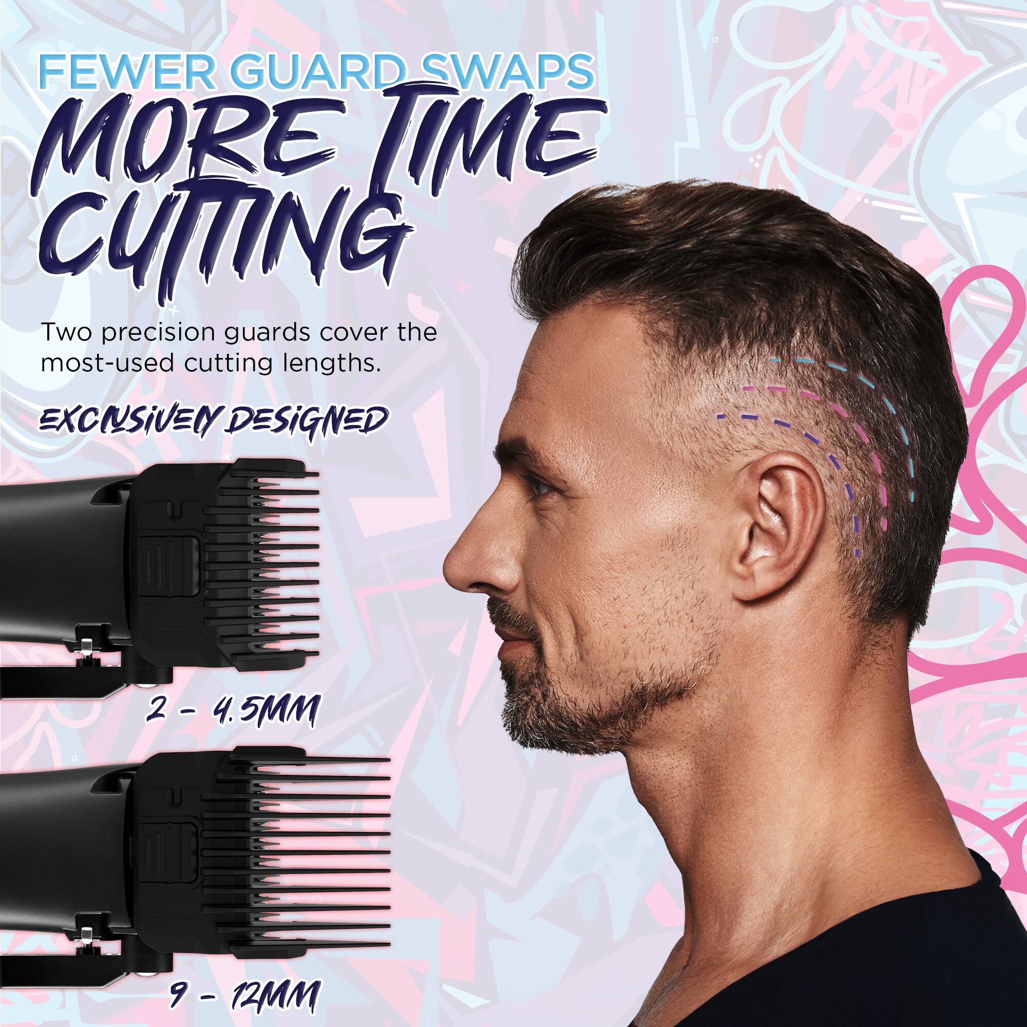 FEWER GUARD SWAPS  
MORE TIME CUTTING  

Two precision guards cover the most-used cutting lengths.  

EXCLUSIVELY DESIGNED  
2 - 4.5MM  
9 - 12MM
